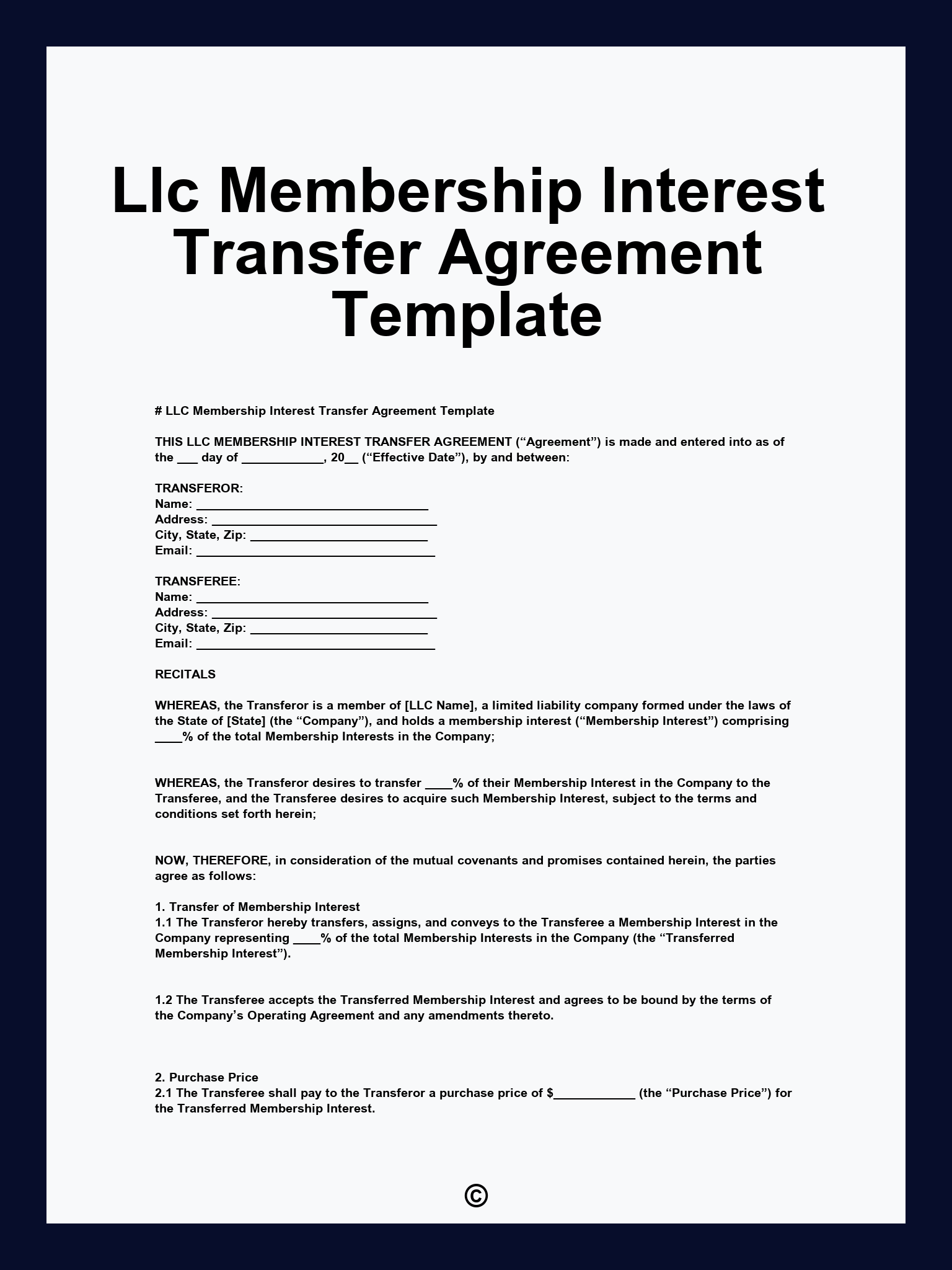 Llc Membership Interest Transfer Agreement Template