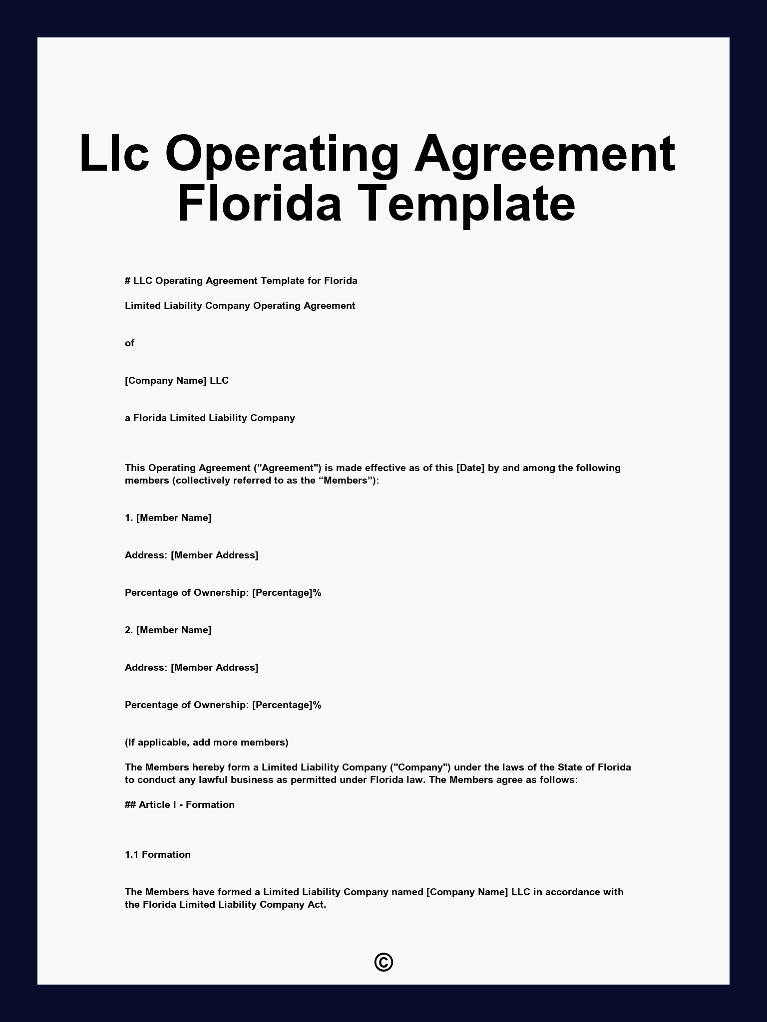 Llc Operating Agreement Florida Template