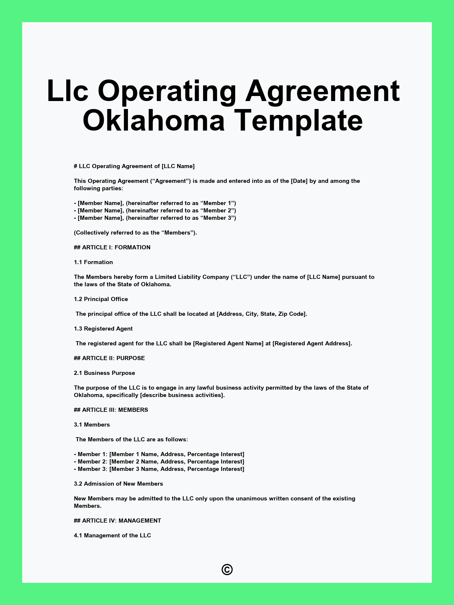 Llc Operating Agreement Oklahoma Template