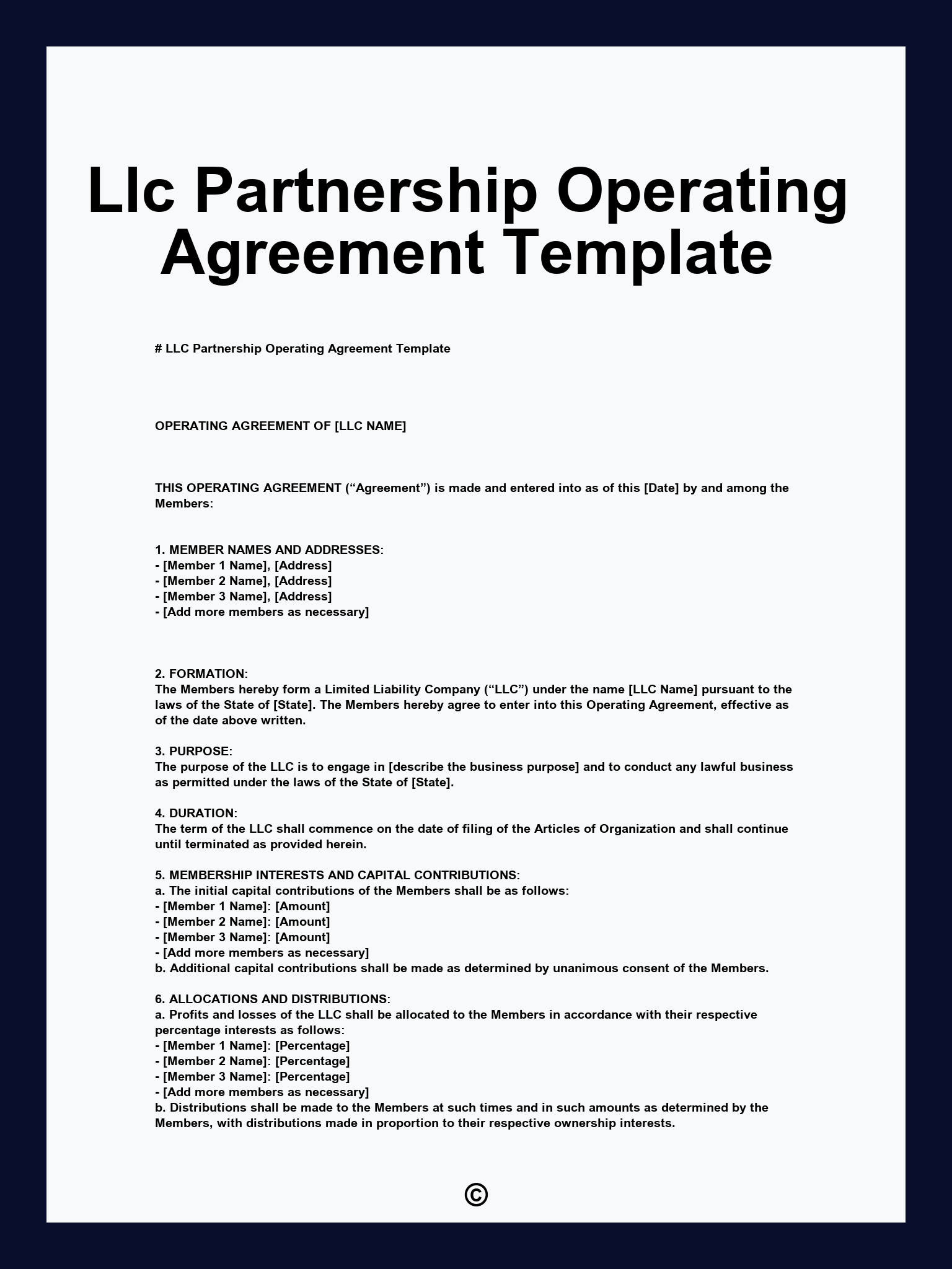 Llc Partnership Operating Agreement Template