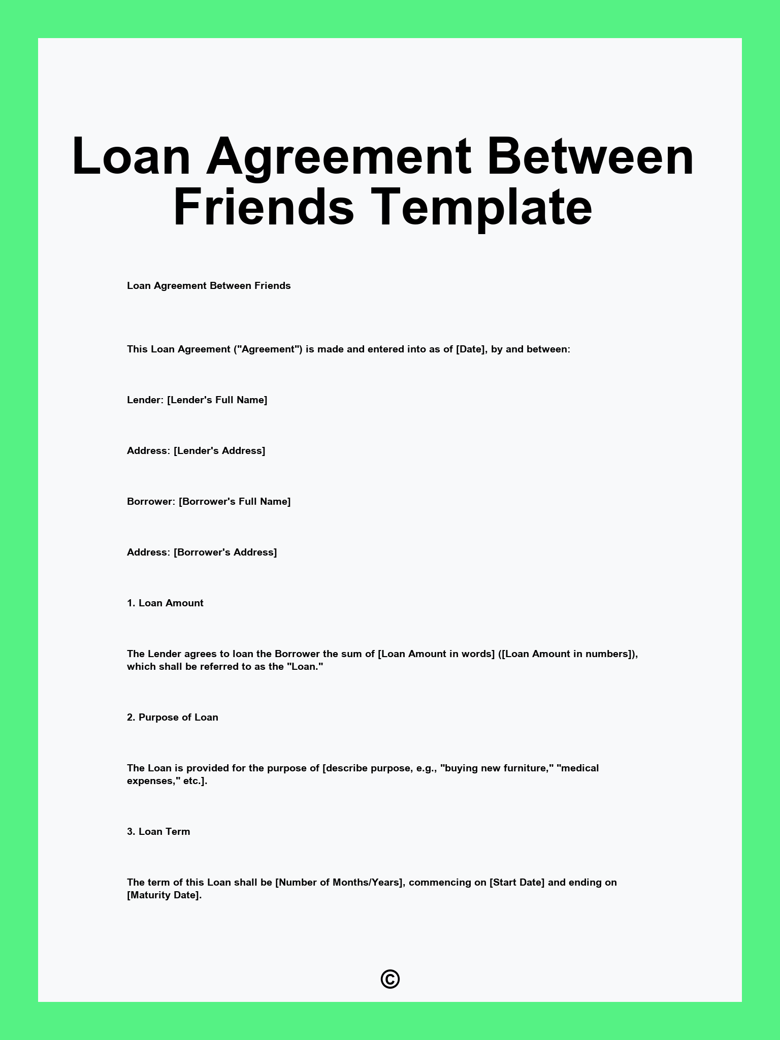 Loan Agreement Between Friends Template