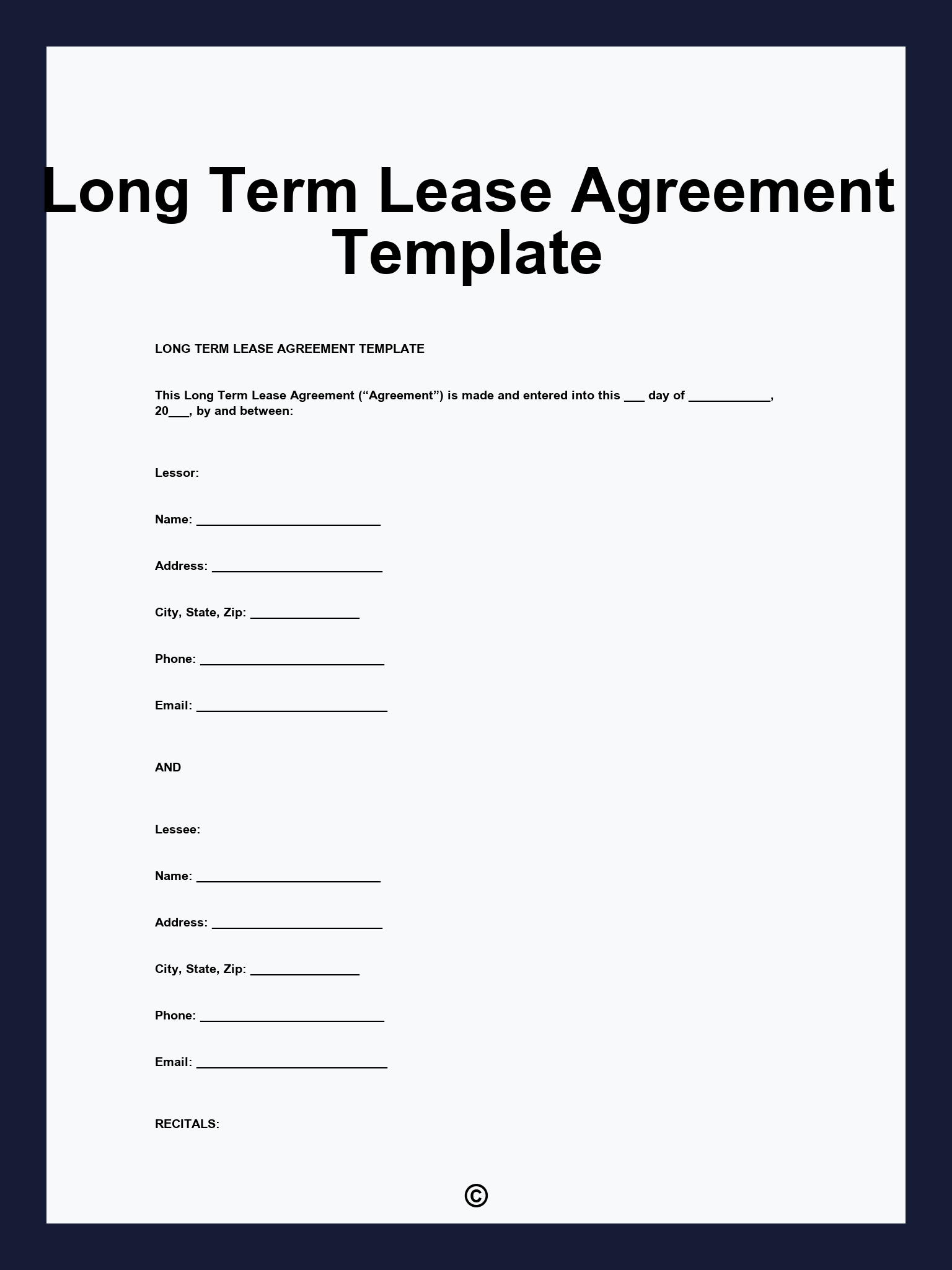 Long Term Lease Agreement Template