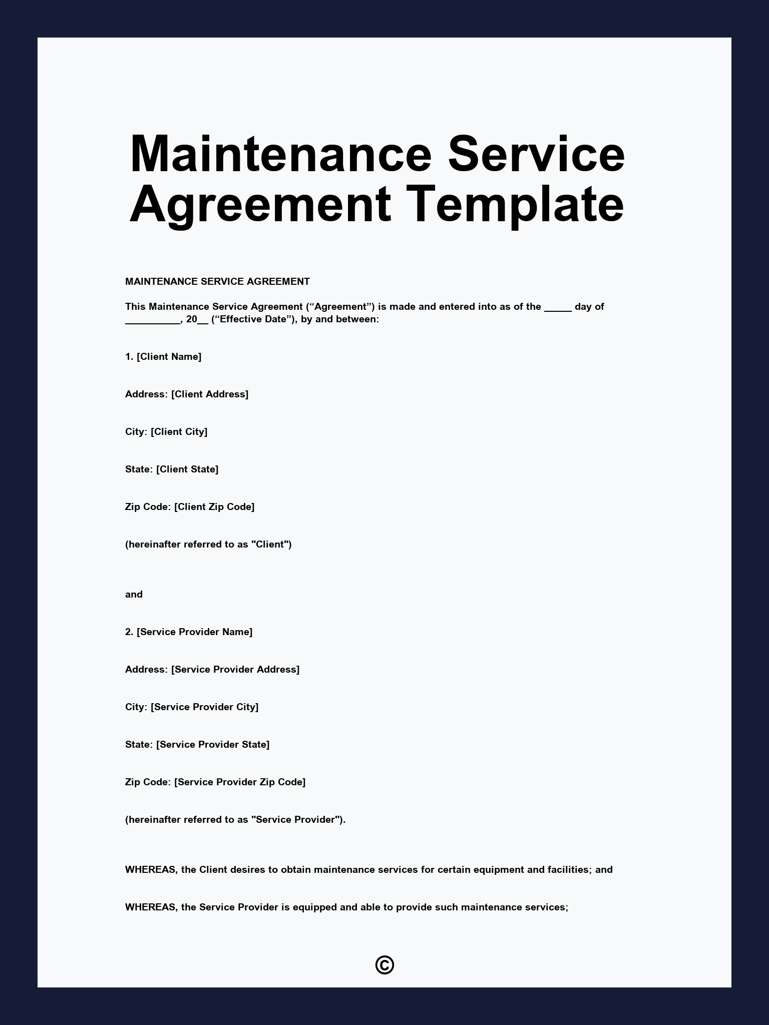 Maintenance Service Agreement Template