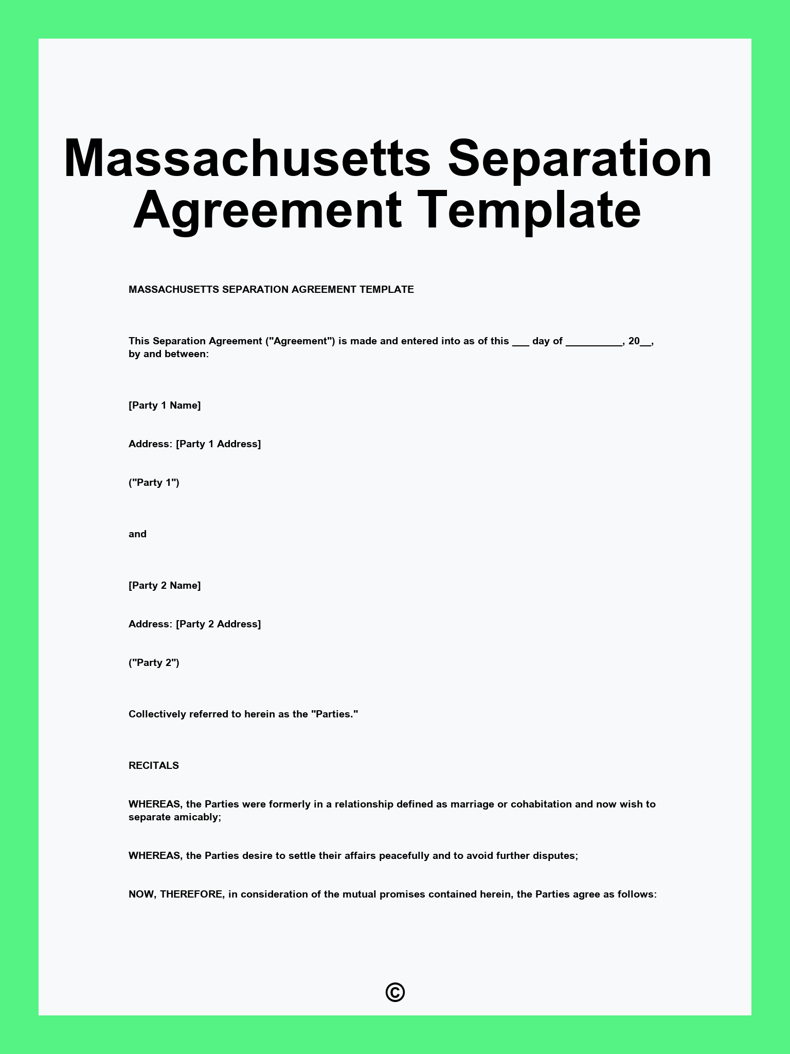 Massachusetts Separation Agreement Template