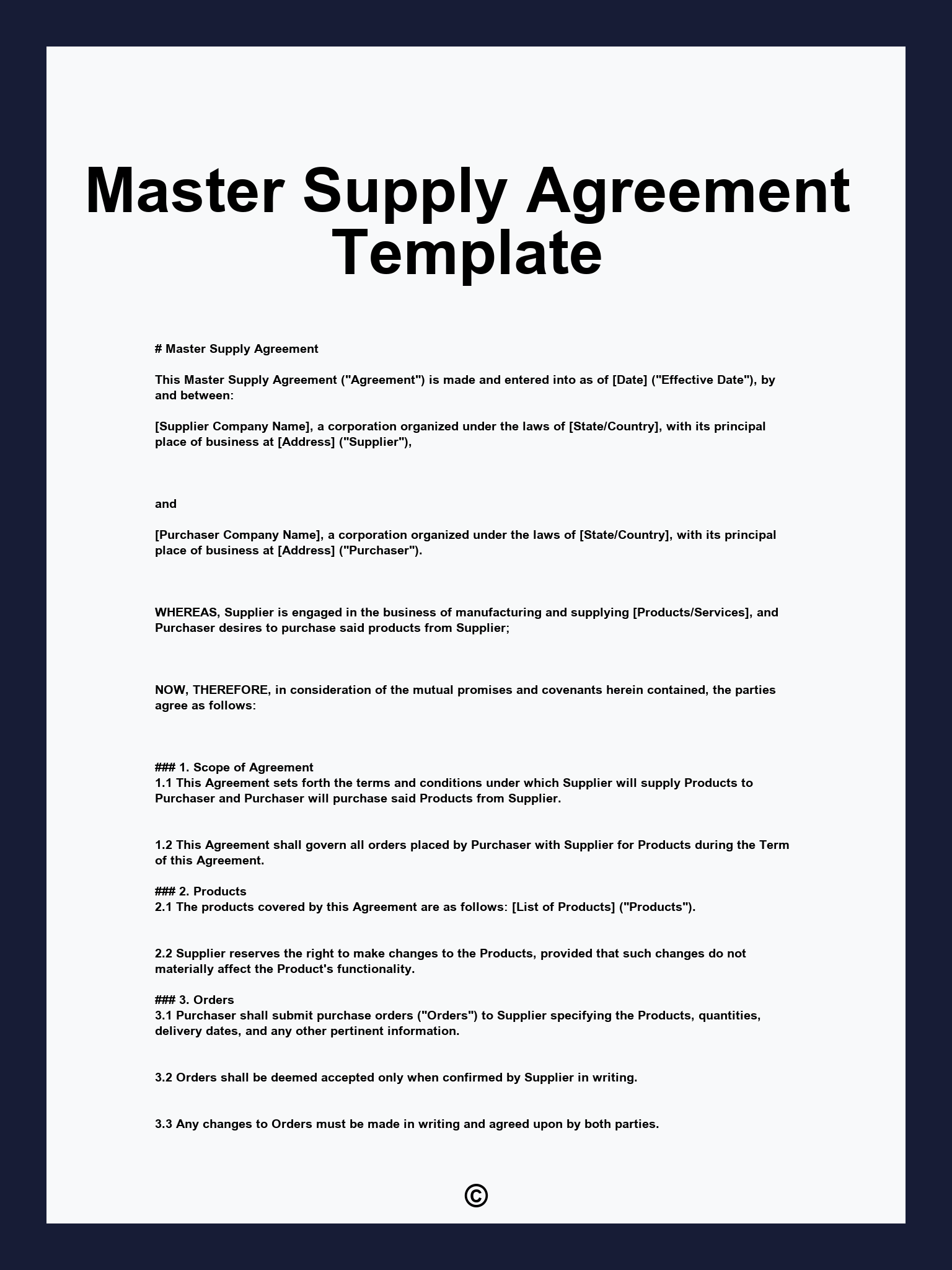 Master Supply Agreement Template