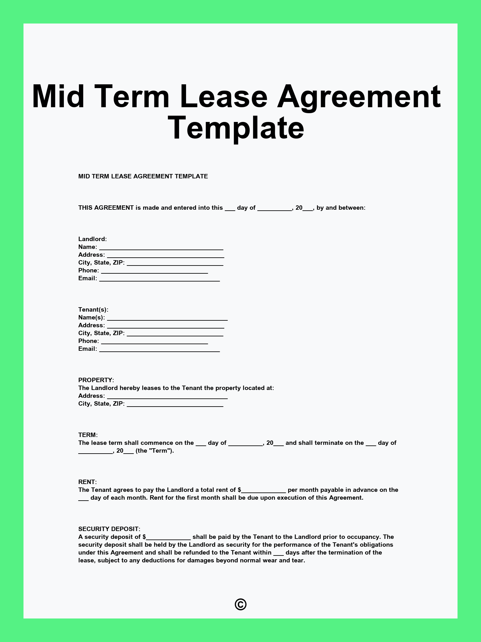 Mid Term Lease Agreement Template