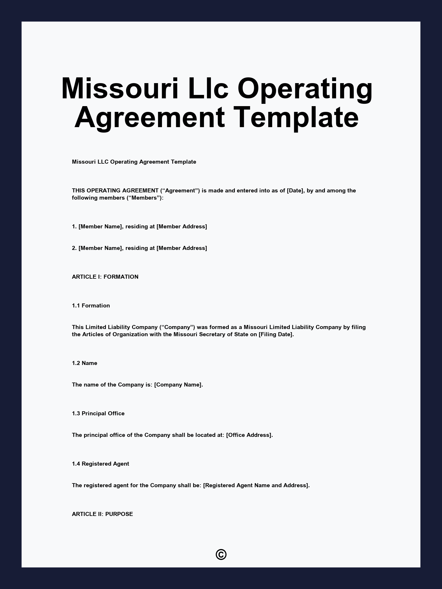 Missouri Llc Operating Agreement Template