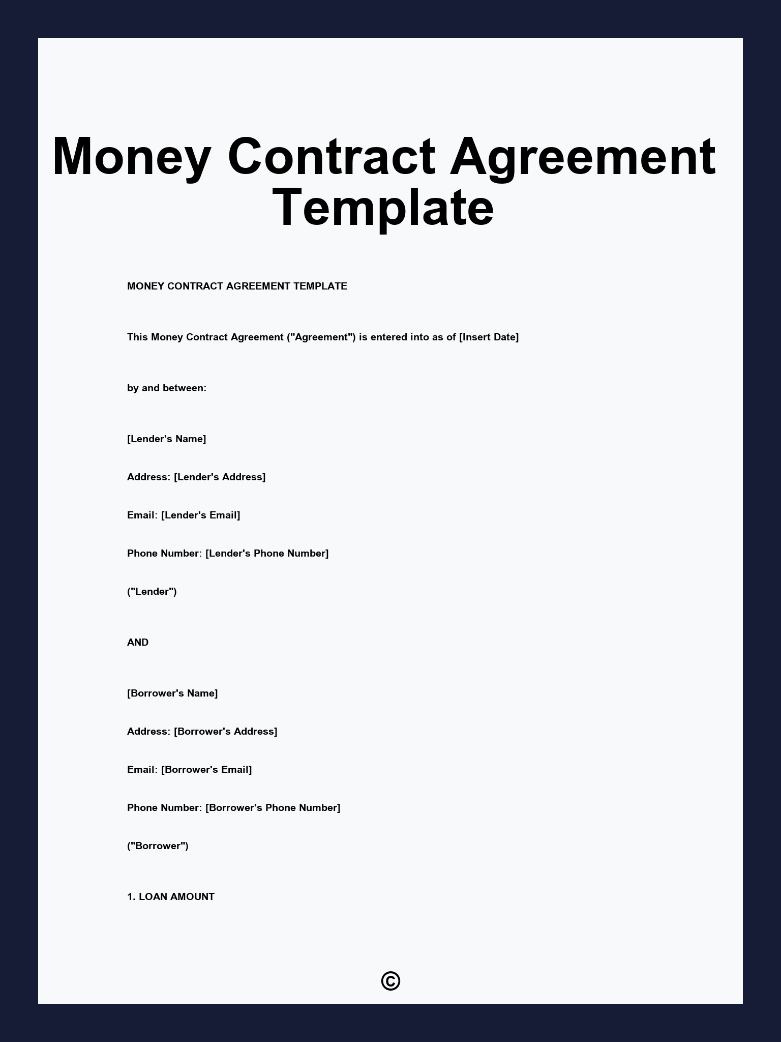 Money Contract Agreement Template