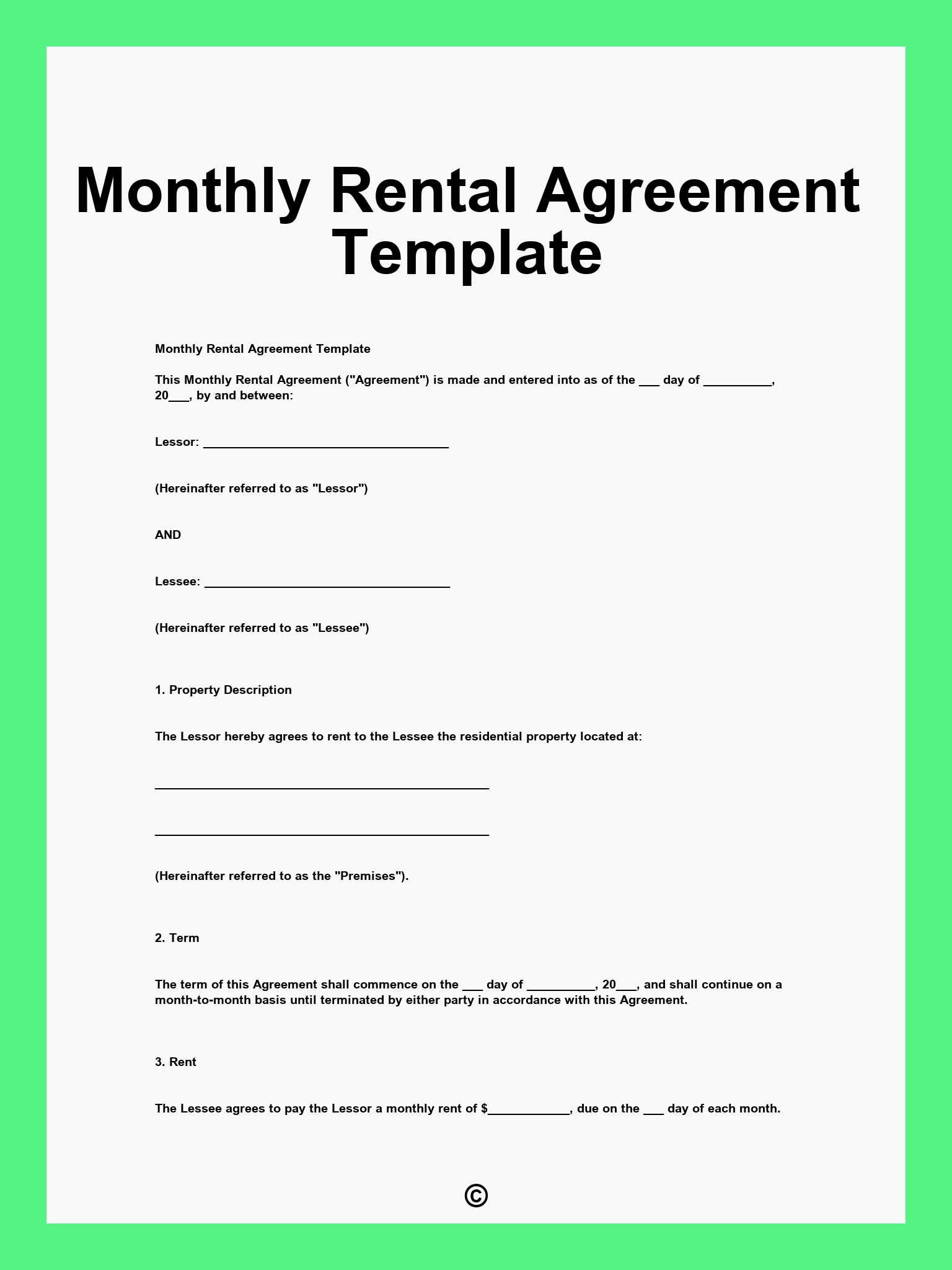 Monthly Rental Agreement Template