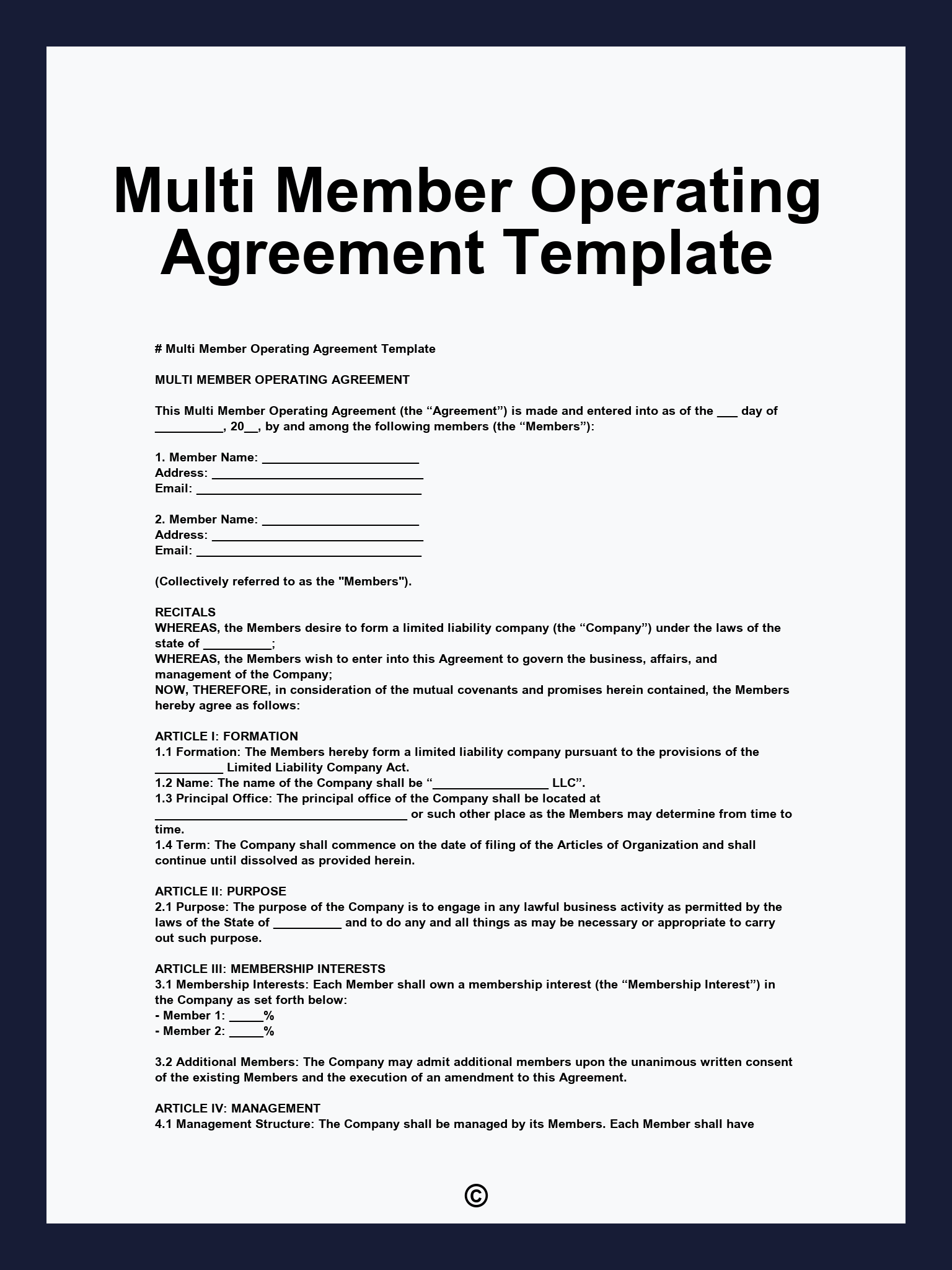 Multi Member Operating Agreement Template