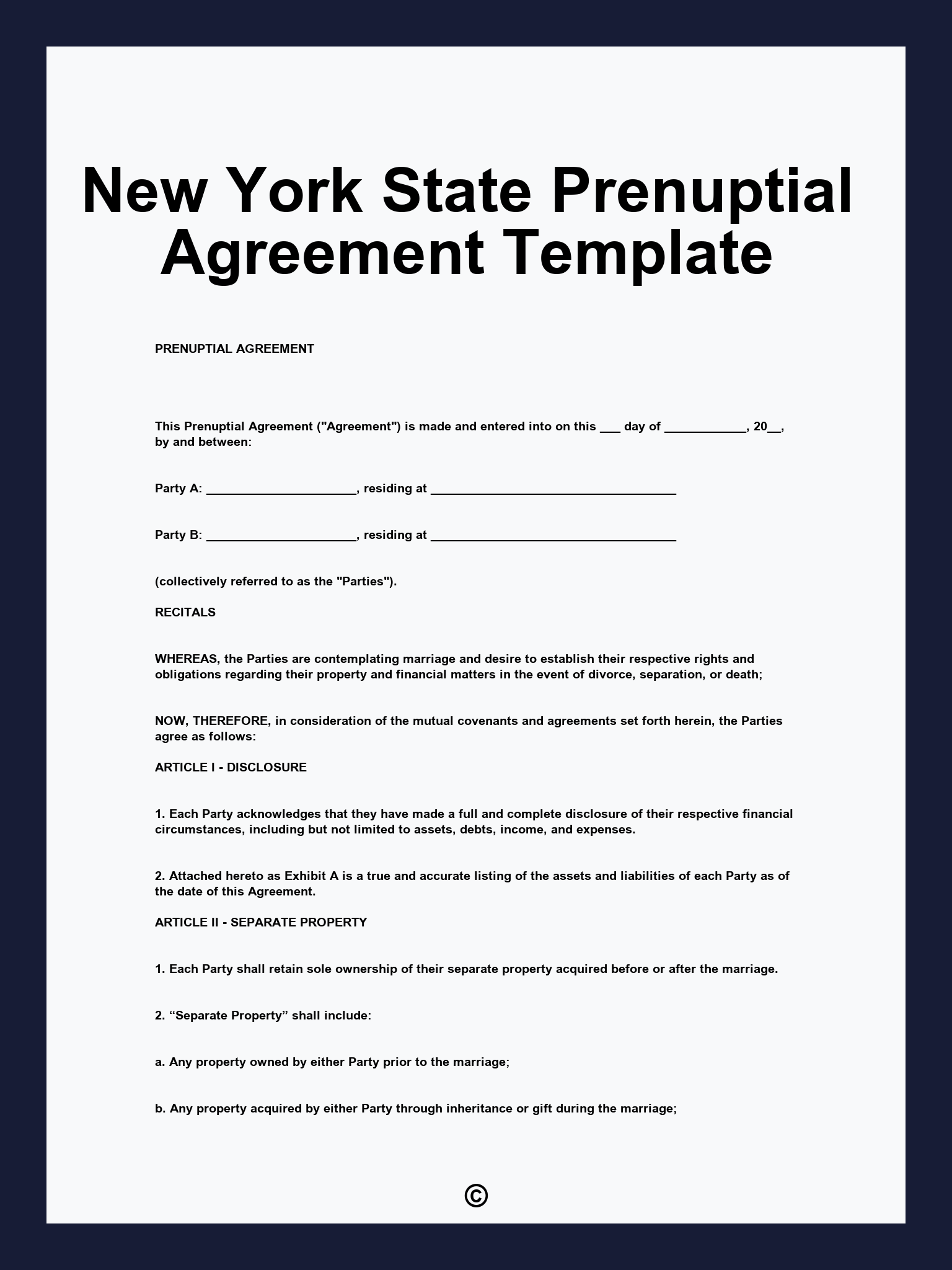 New York State Prenuptial Agreement Template