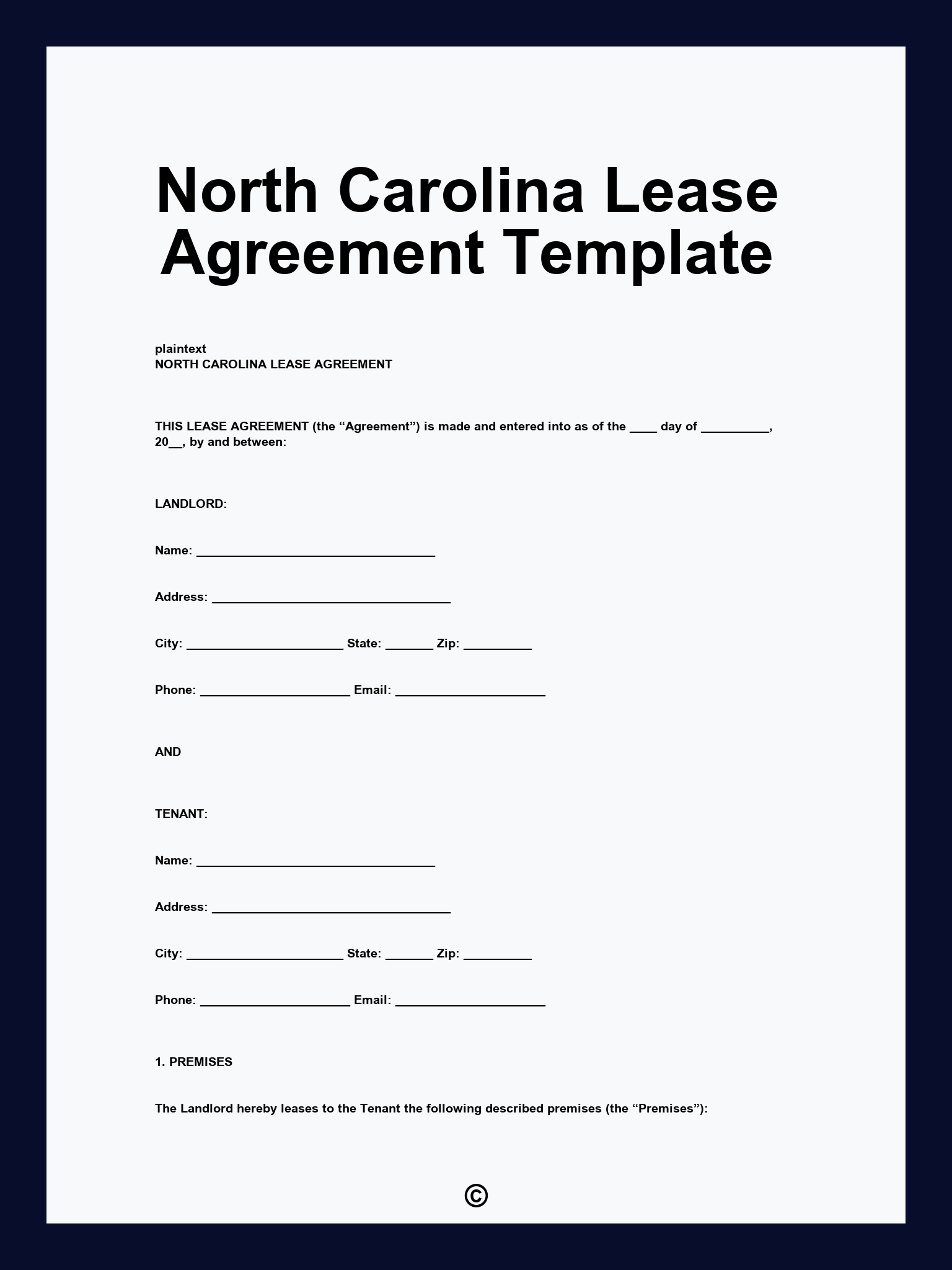 North Carolina Lease Agreement Template