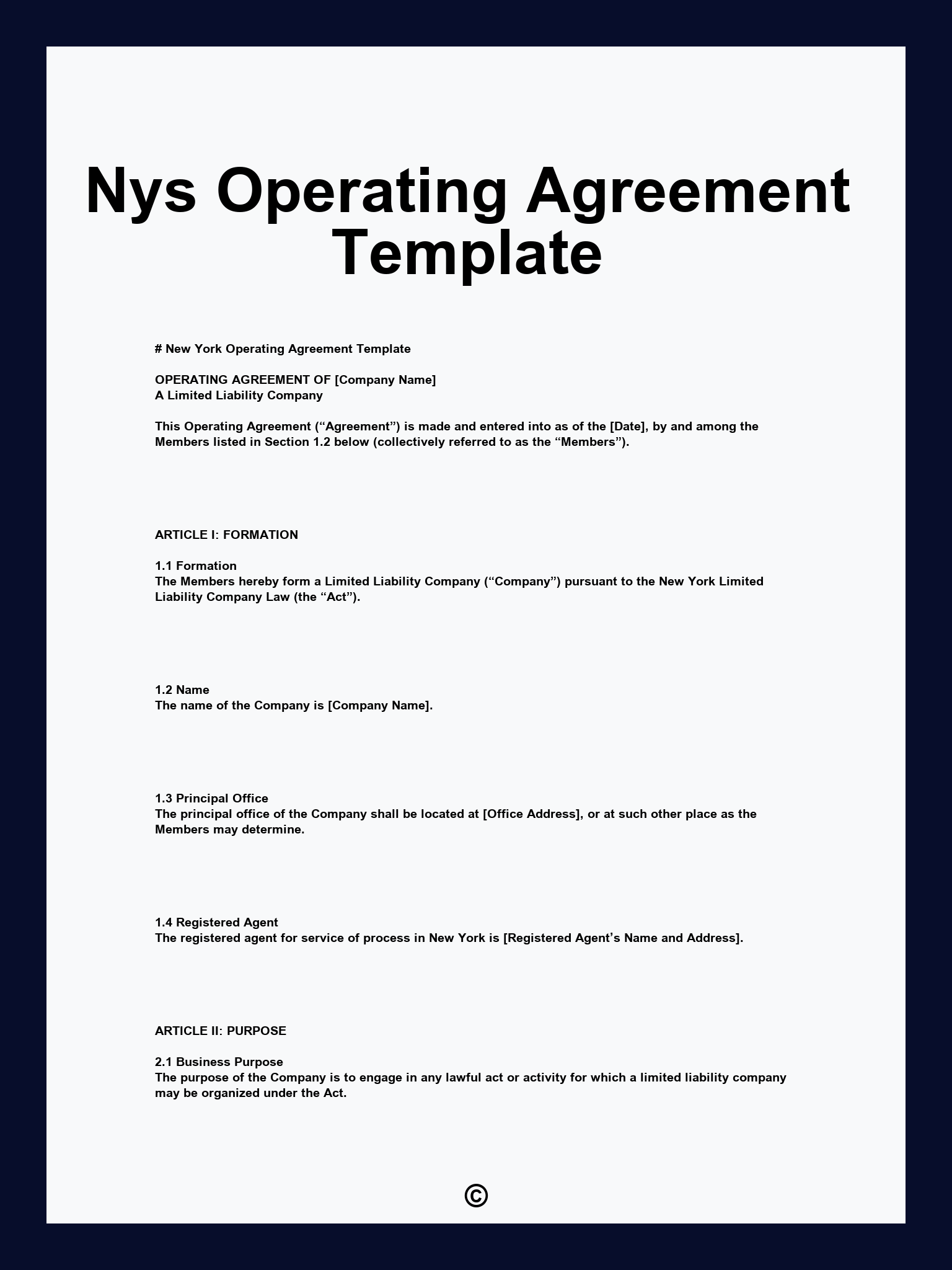 Nys Operating Agreement Template