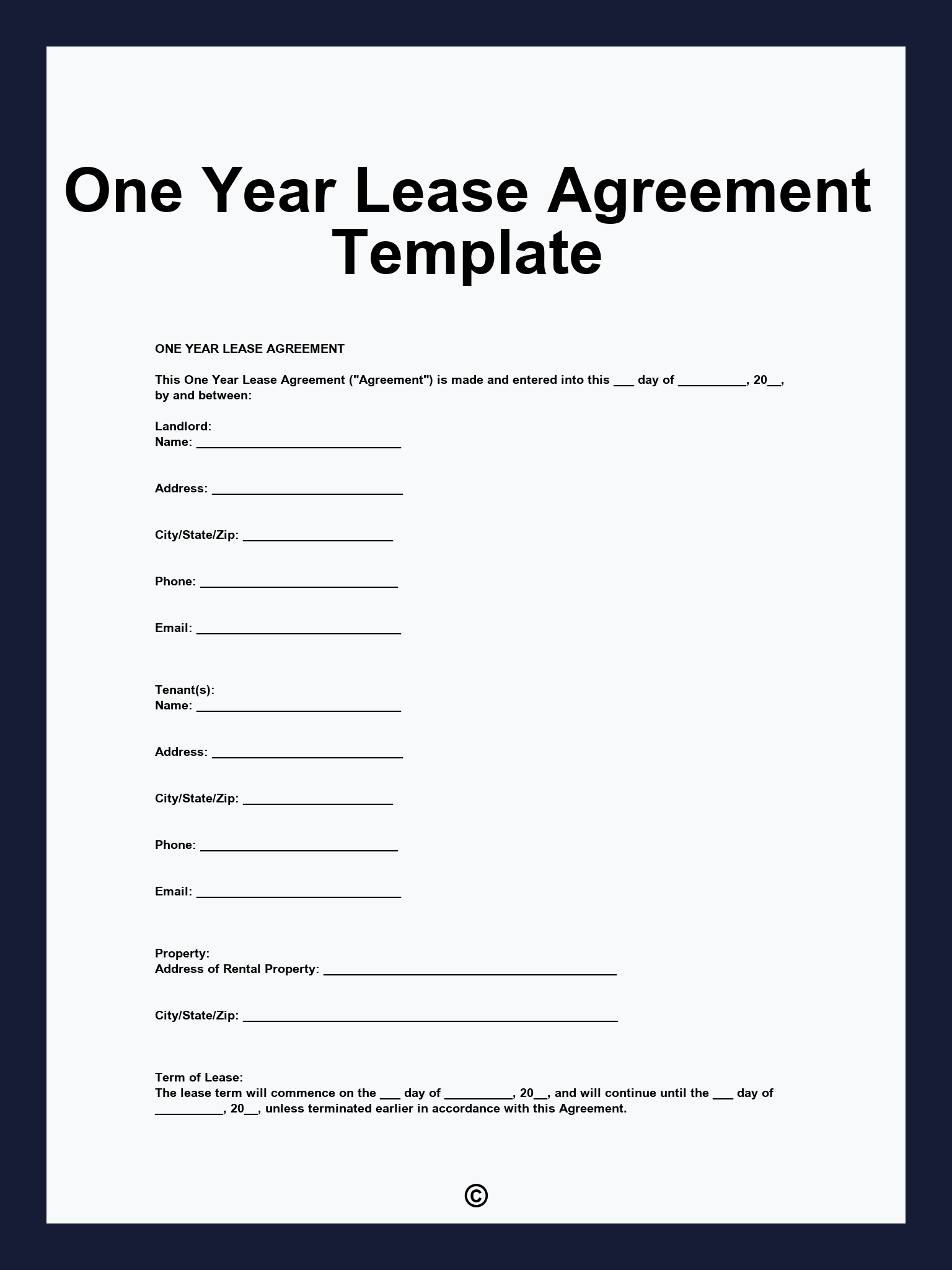 One Year Lease Agreement Template