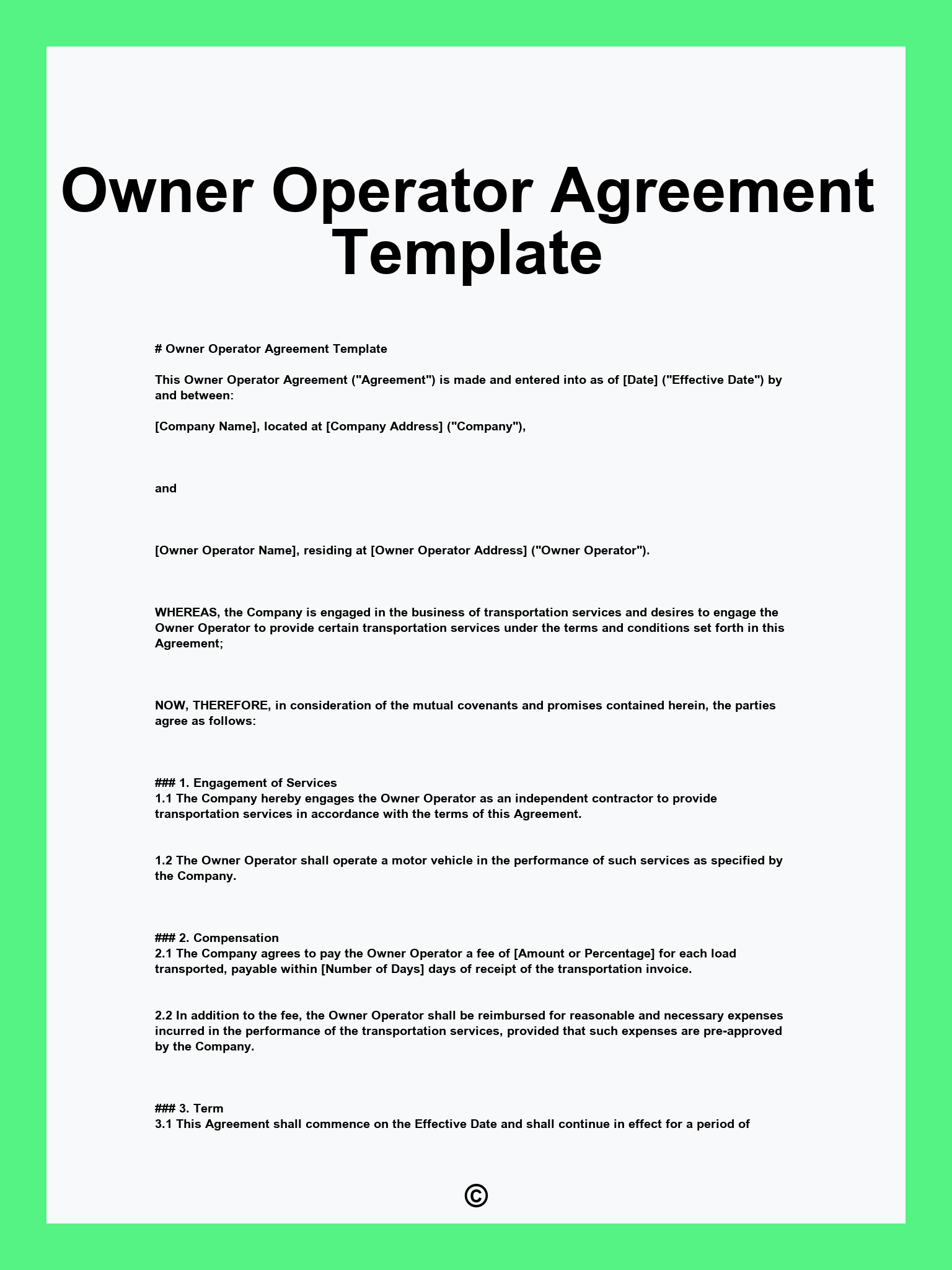 Owner Operator Agreement Template