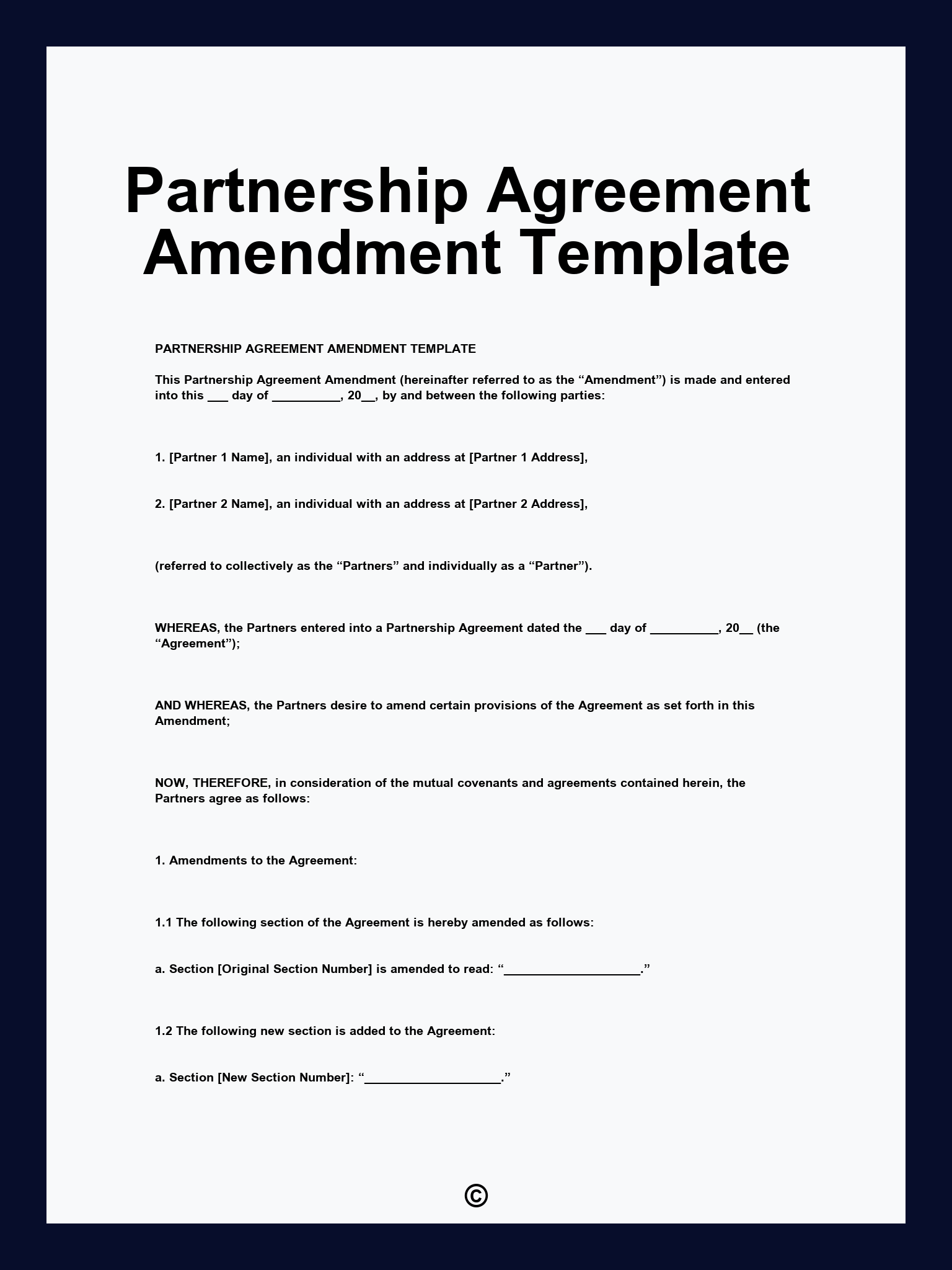 Partnership Agreement Amendment Template