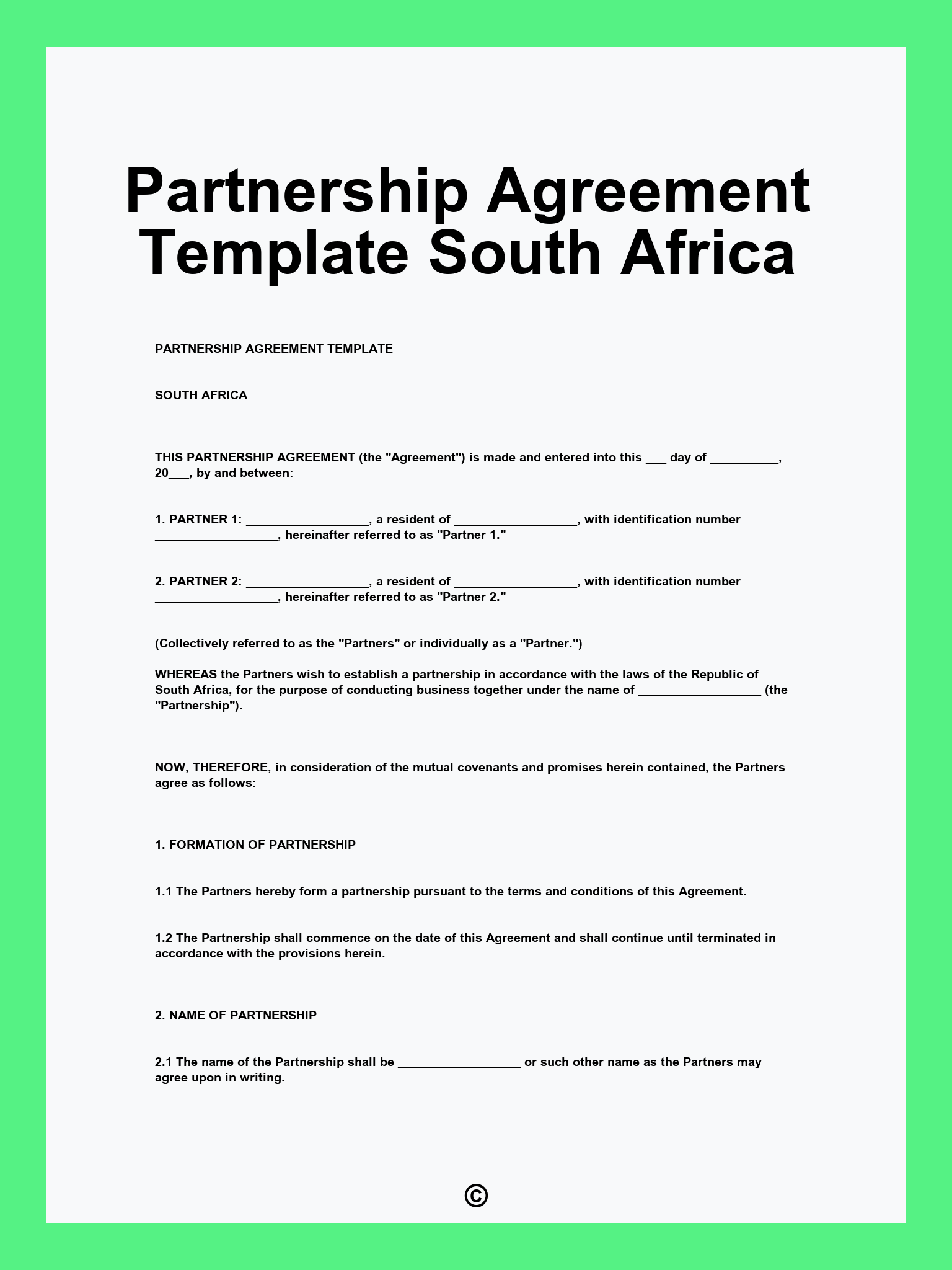 Partnership Agreement Template South Africa