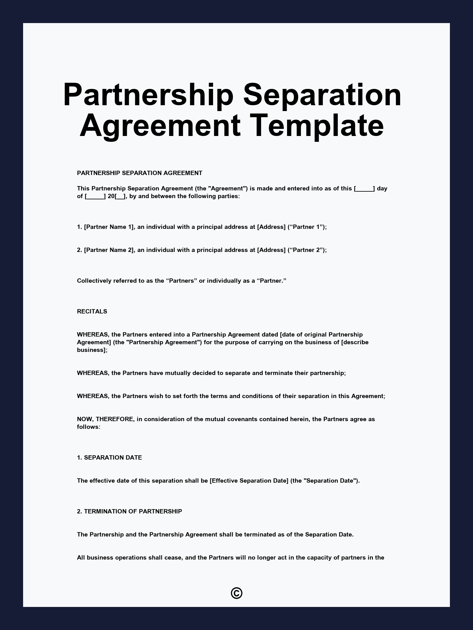Partnership Separation Agreement Template