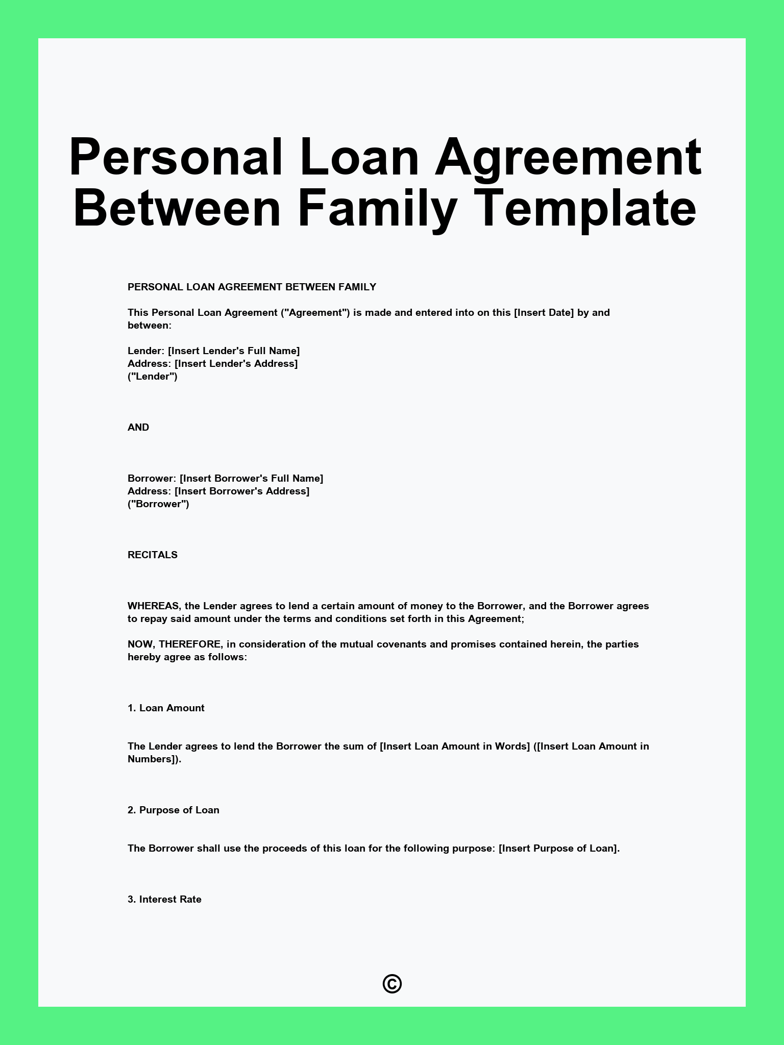 Personal Loan Agreement Between Family Template