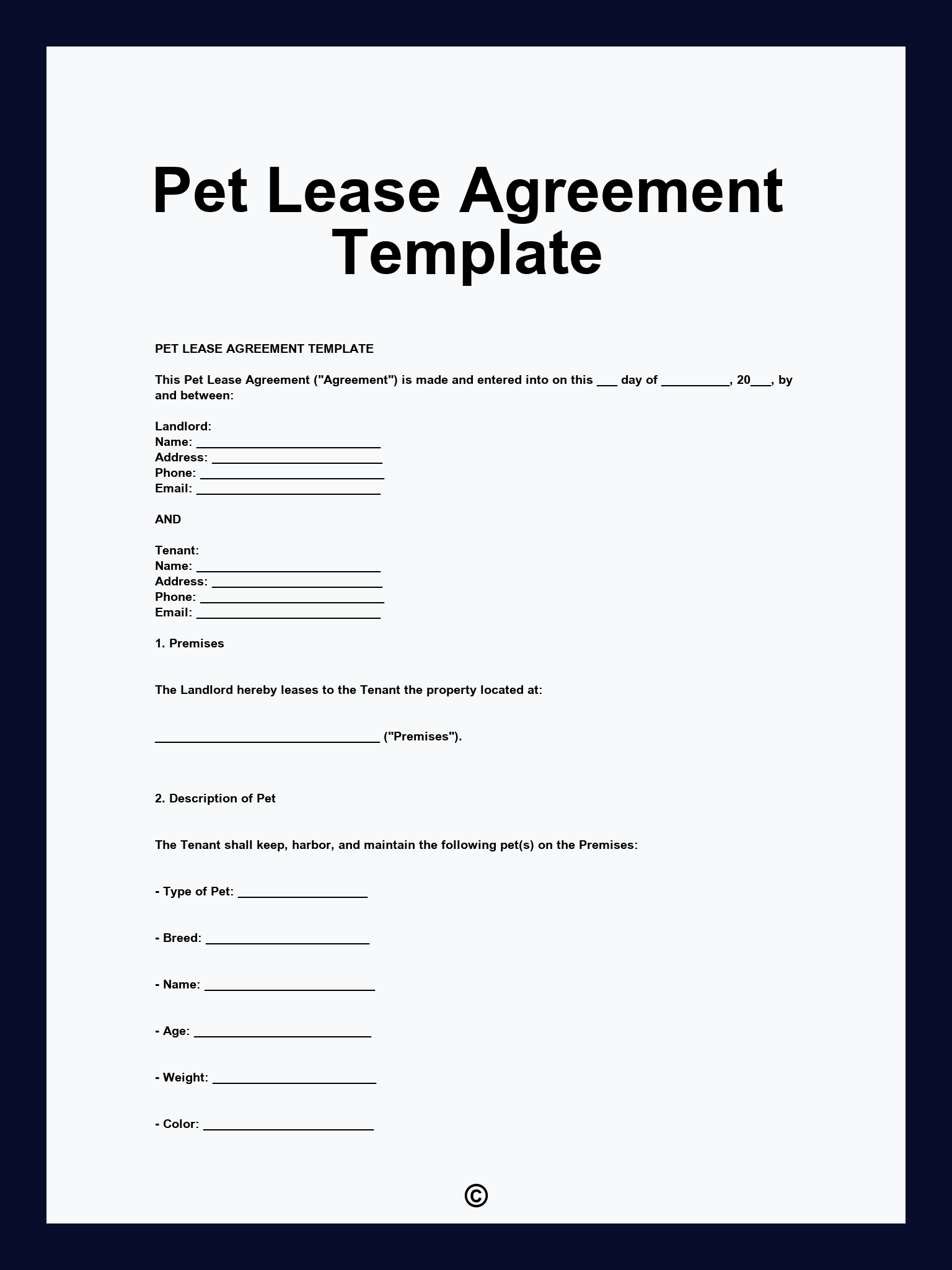 Pet Lease Agreement Template
