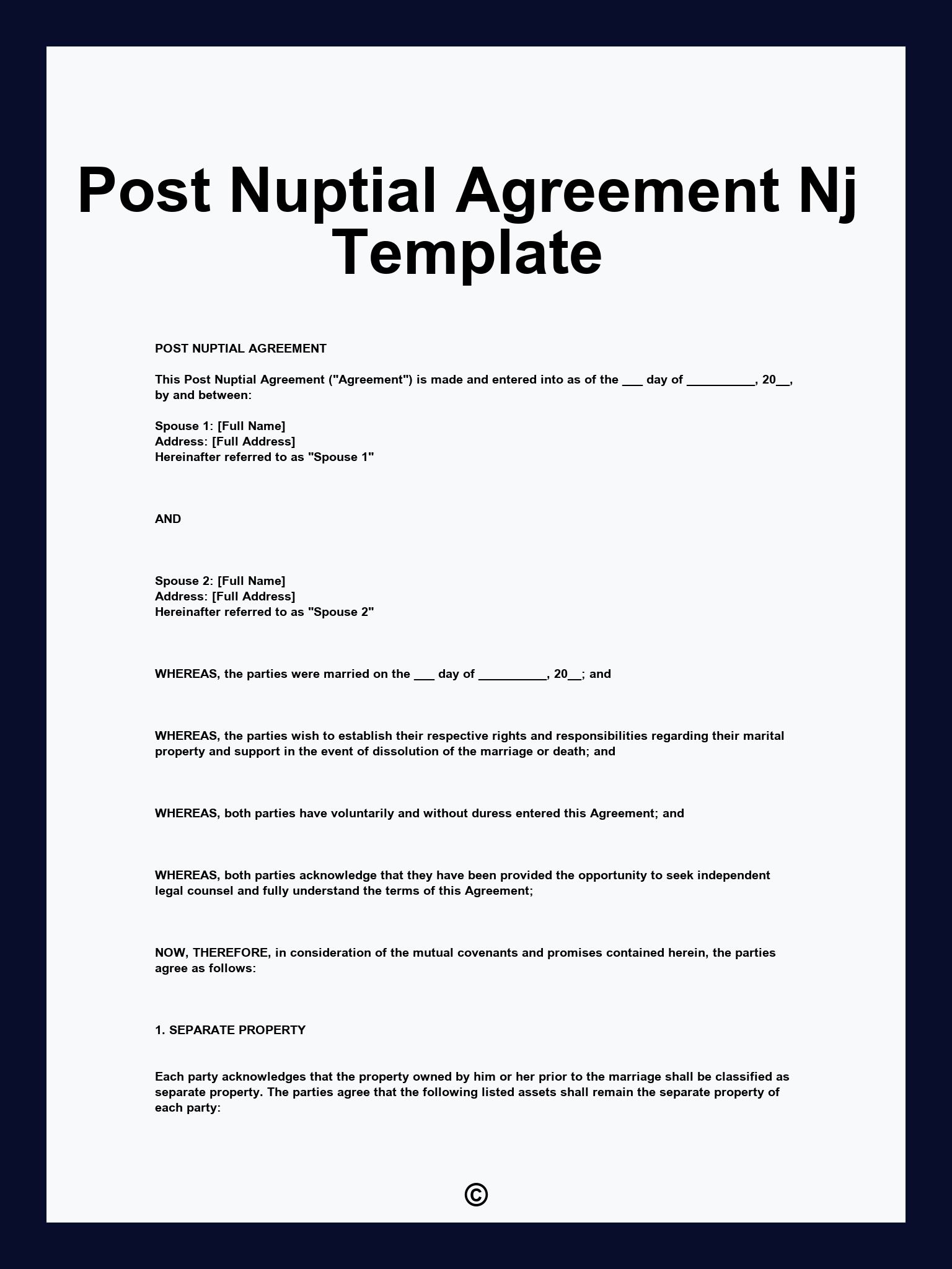 Post Nuptial Agreement Nj Template