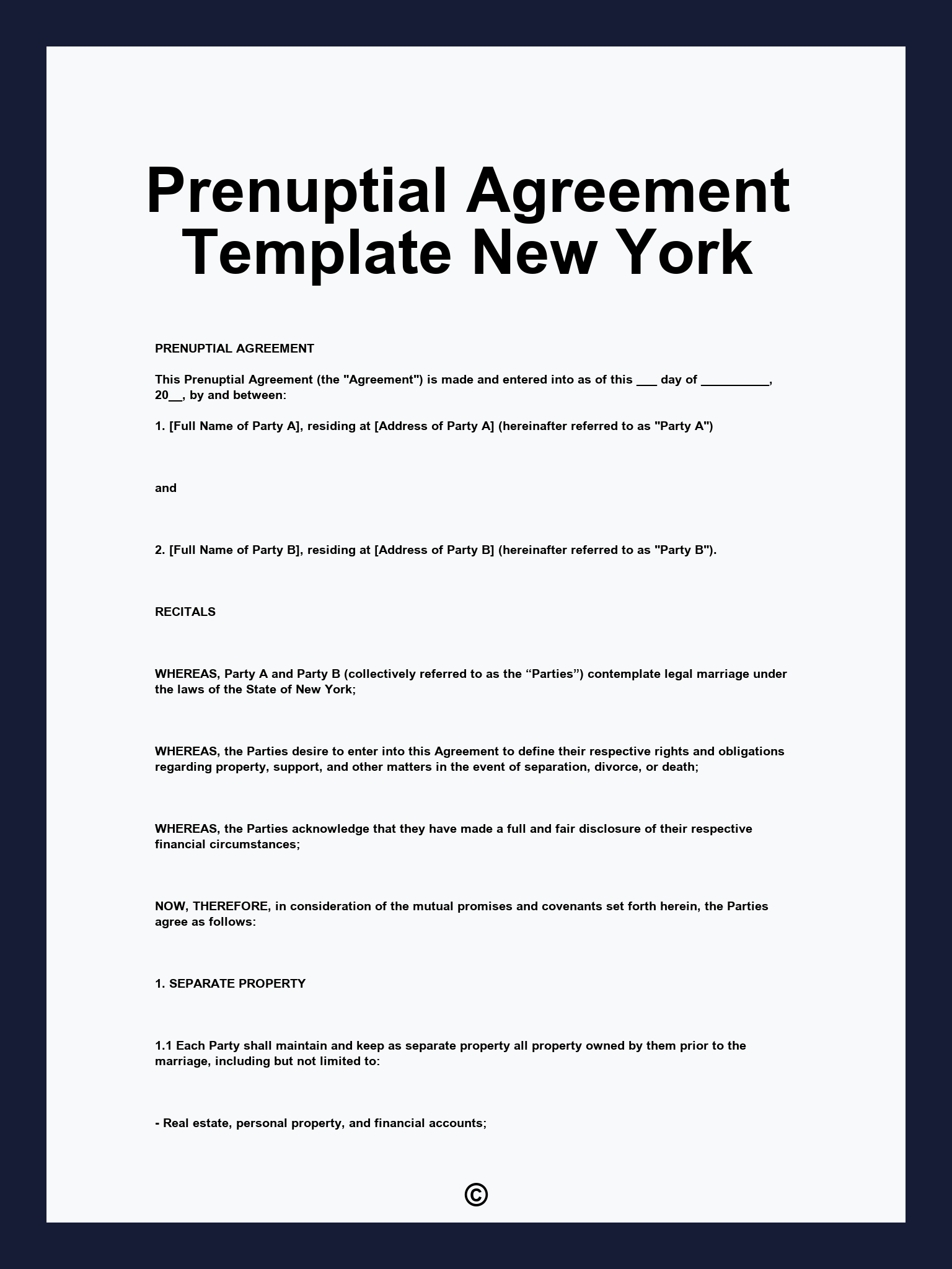Prenuptial Agreement Template New York