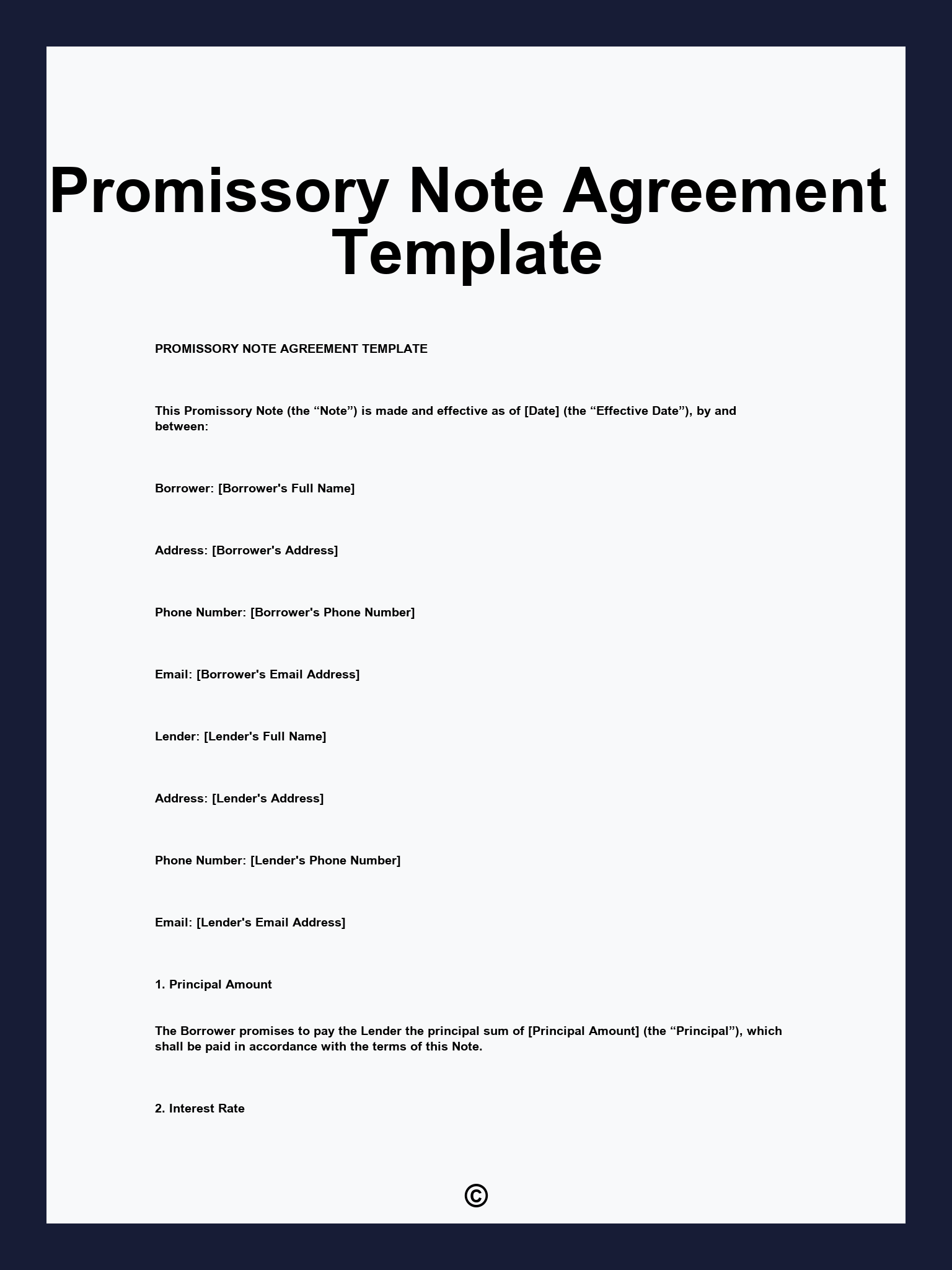 Promissory Note Agreement Template