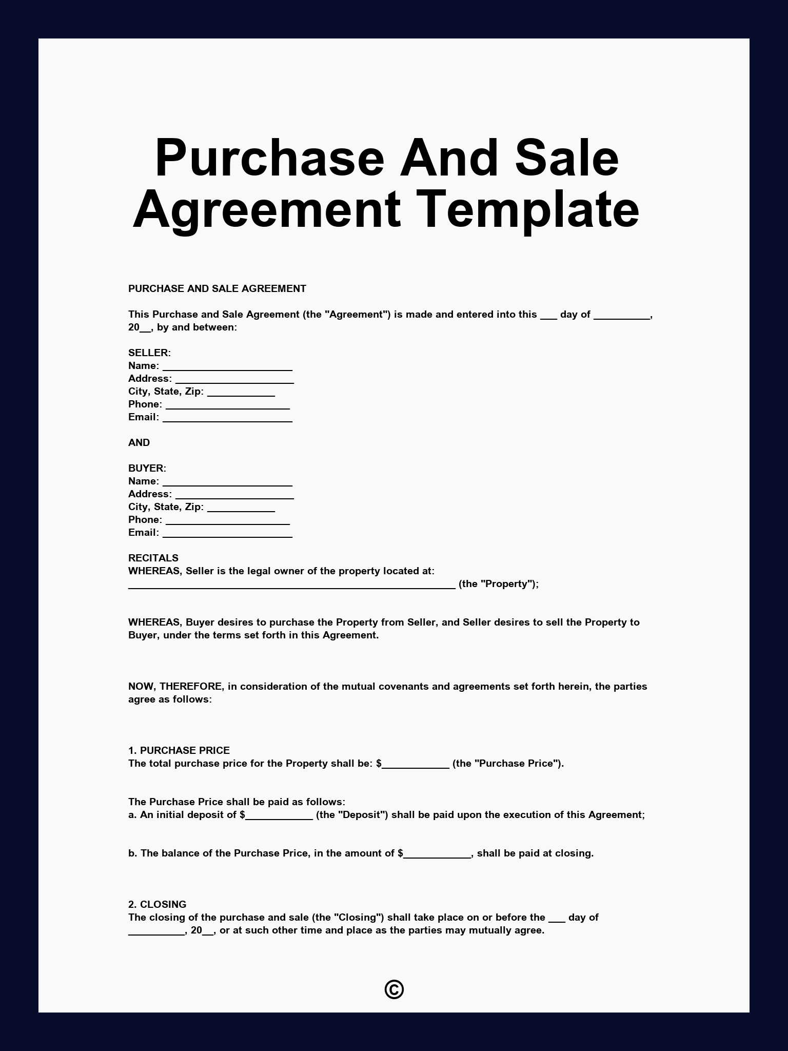 Purchase And Sale Agreement Template