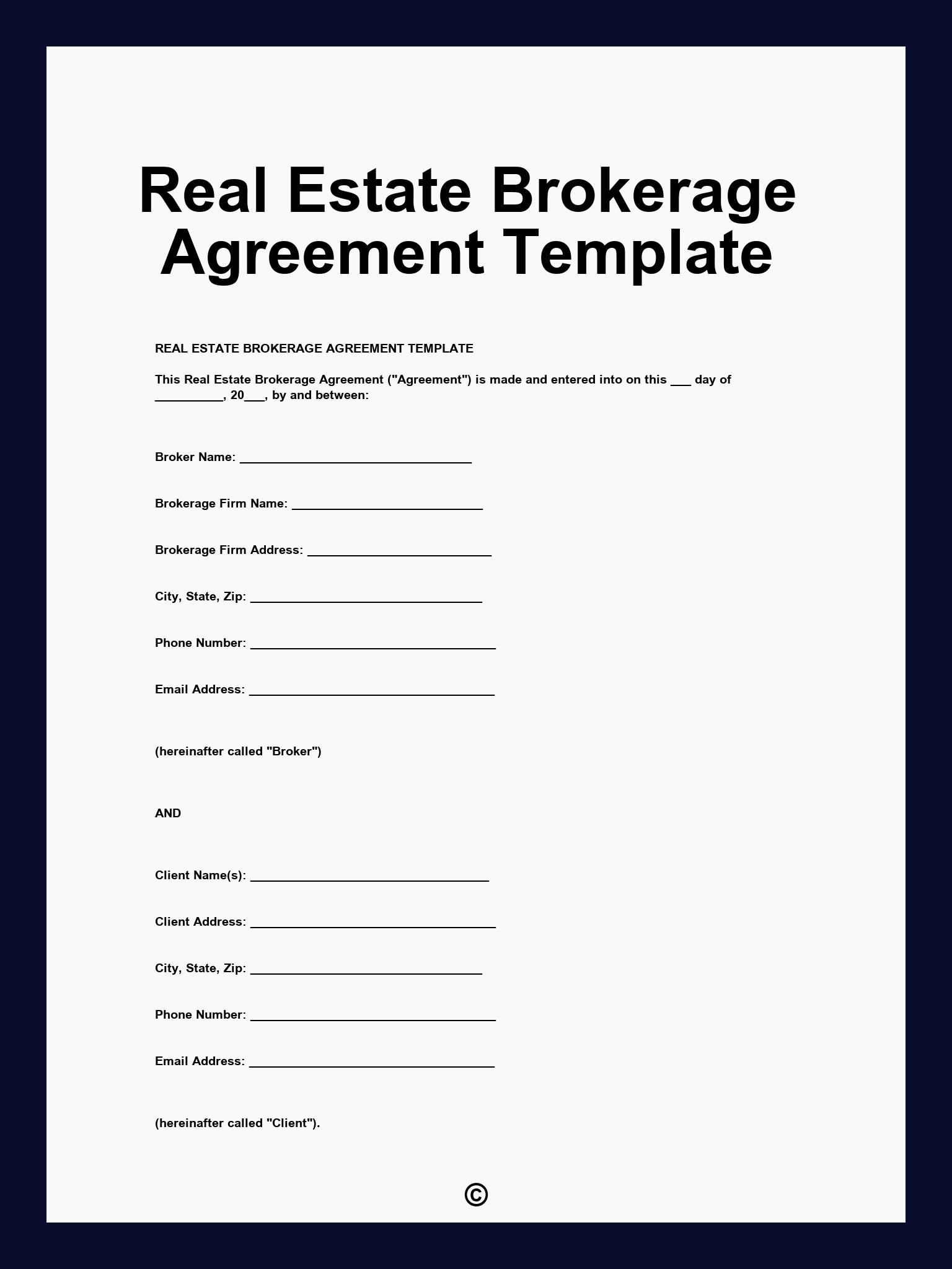Real Estate Brokerage Agreement Template