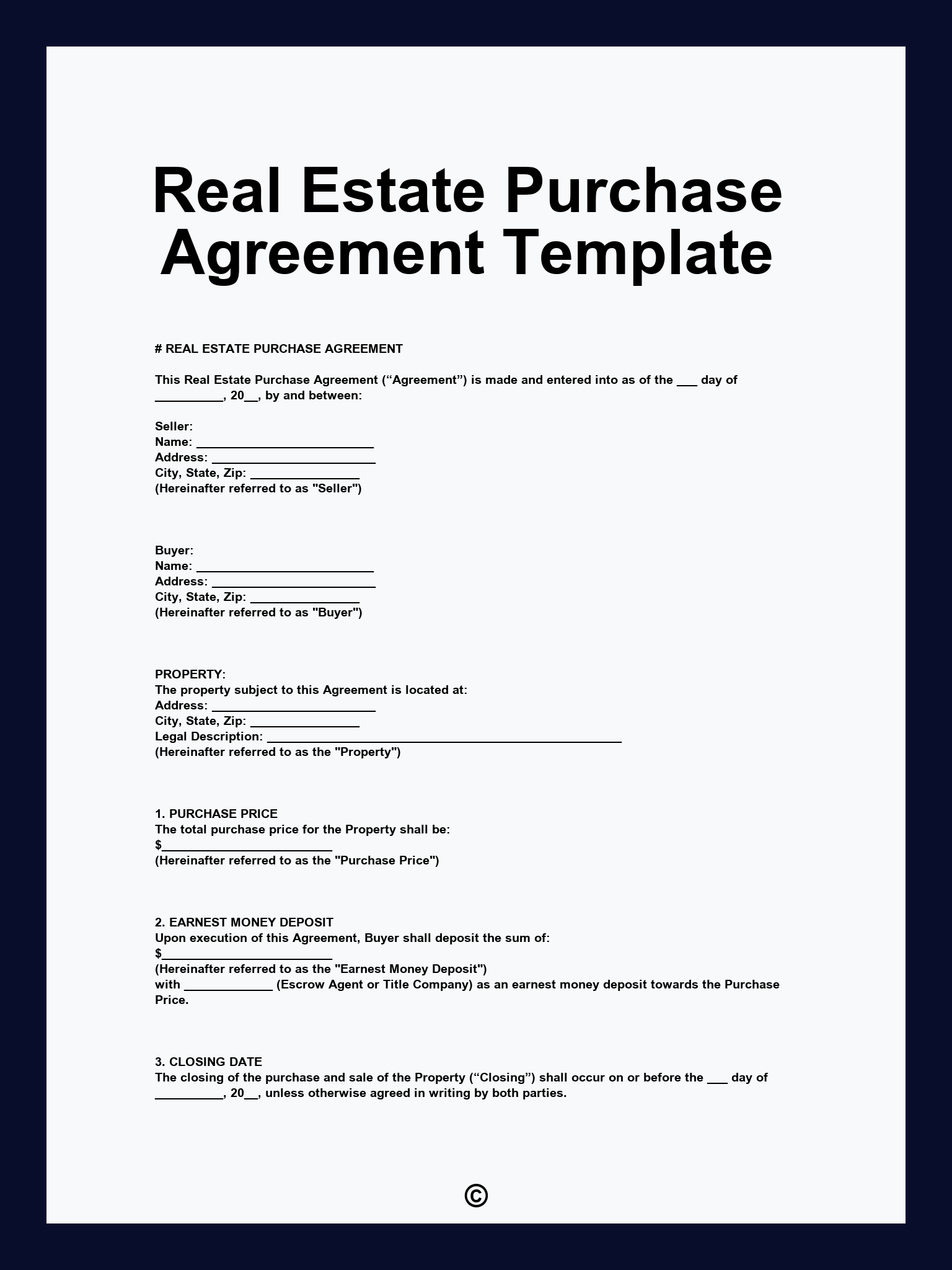 Real Estate Purchase Agreement Template