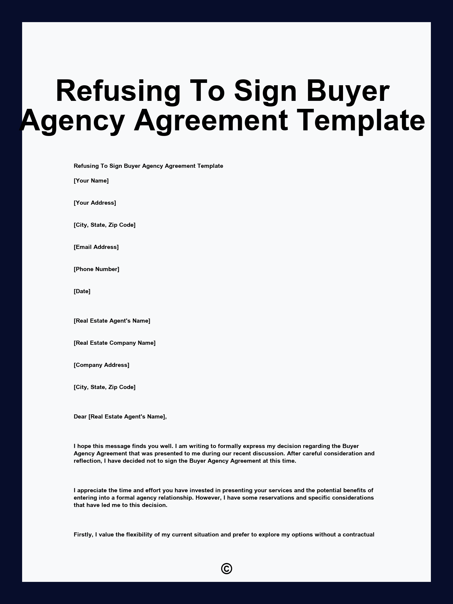 Refusing To Sign Buyer Agency Agreement Template