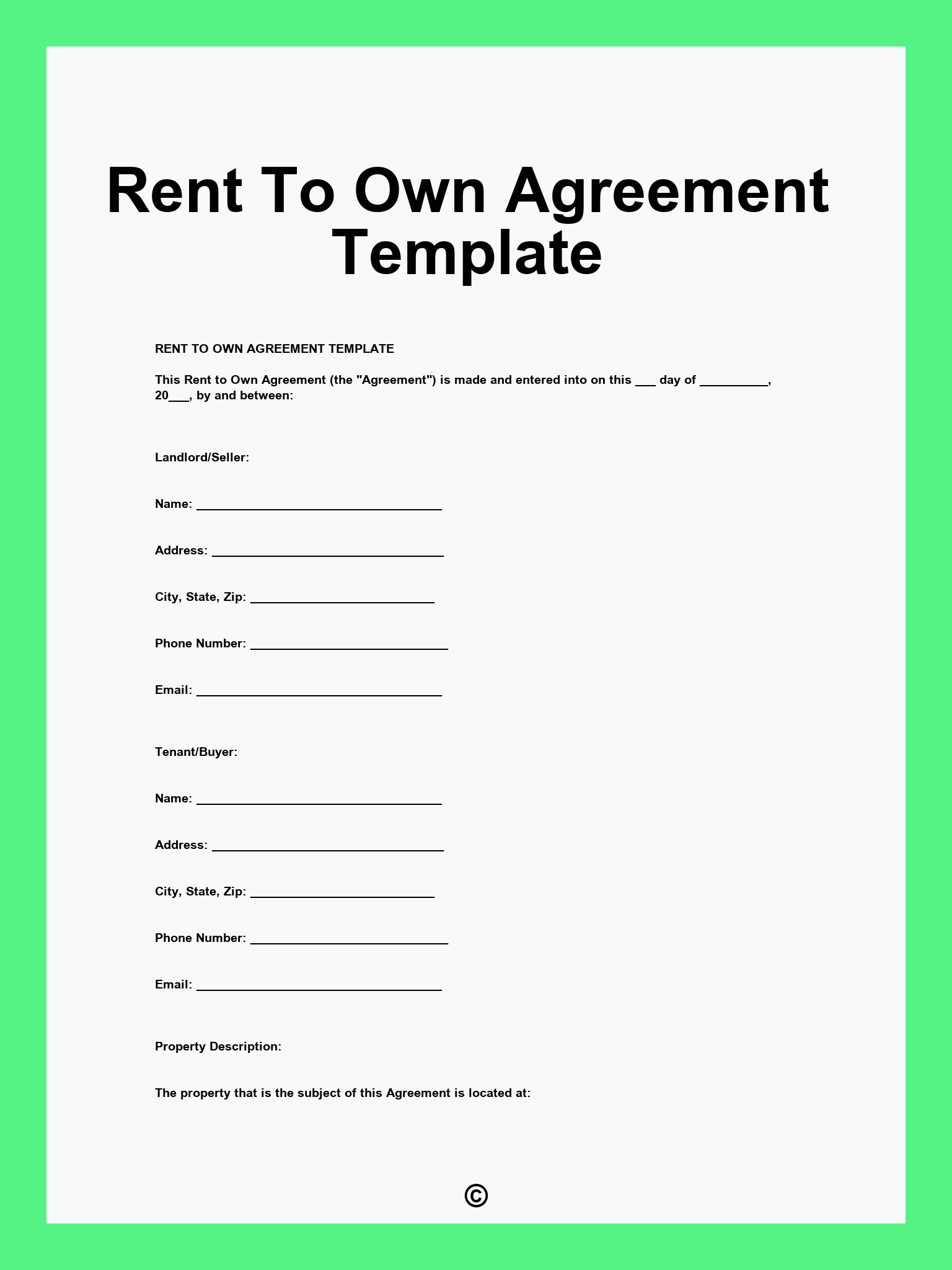 Rent To Own Agreement Template