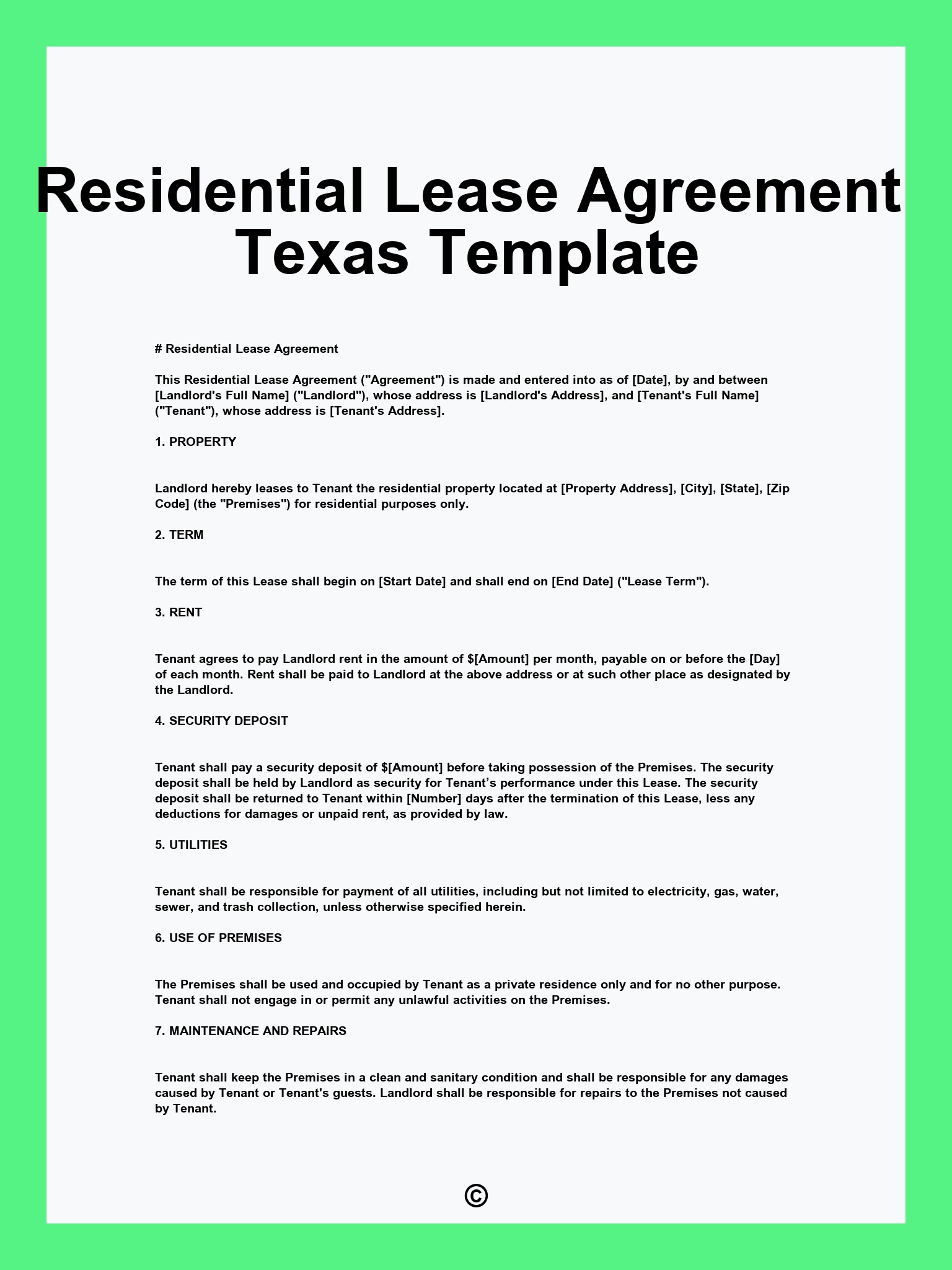 Residential Lease Agreement Texas Template