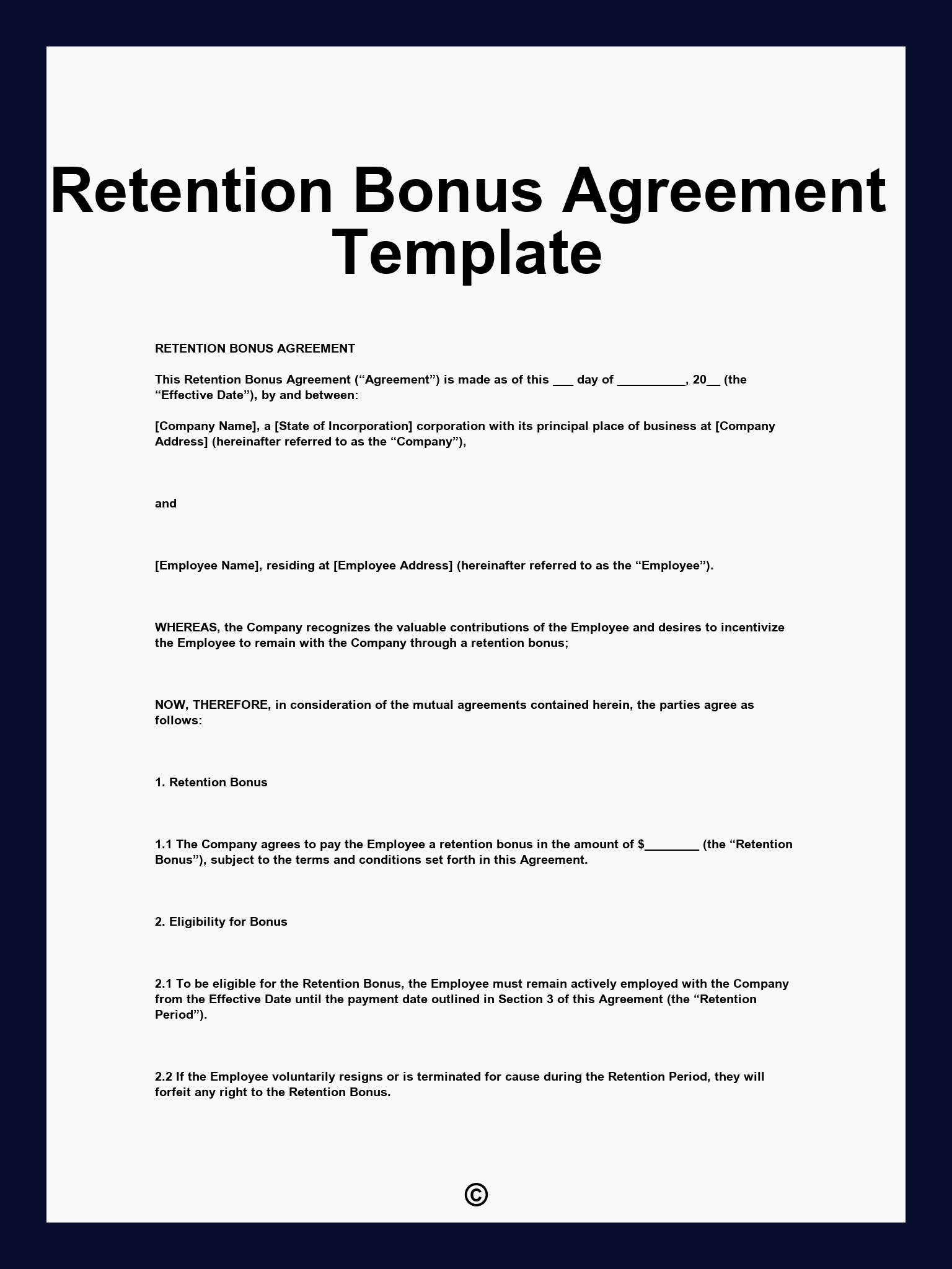Retention Bonus Agreement Template