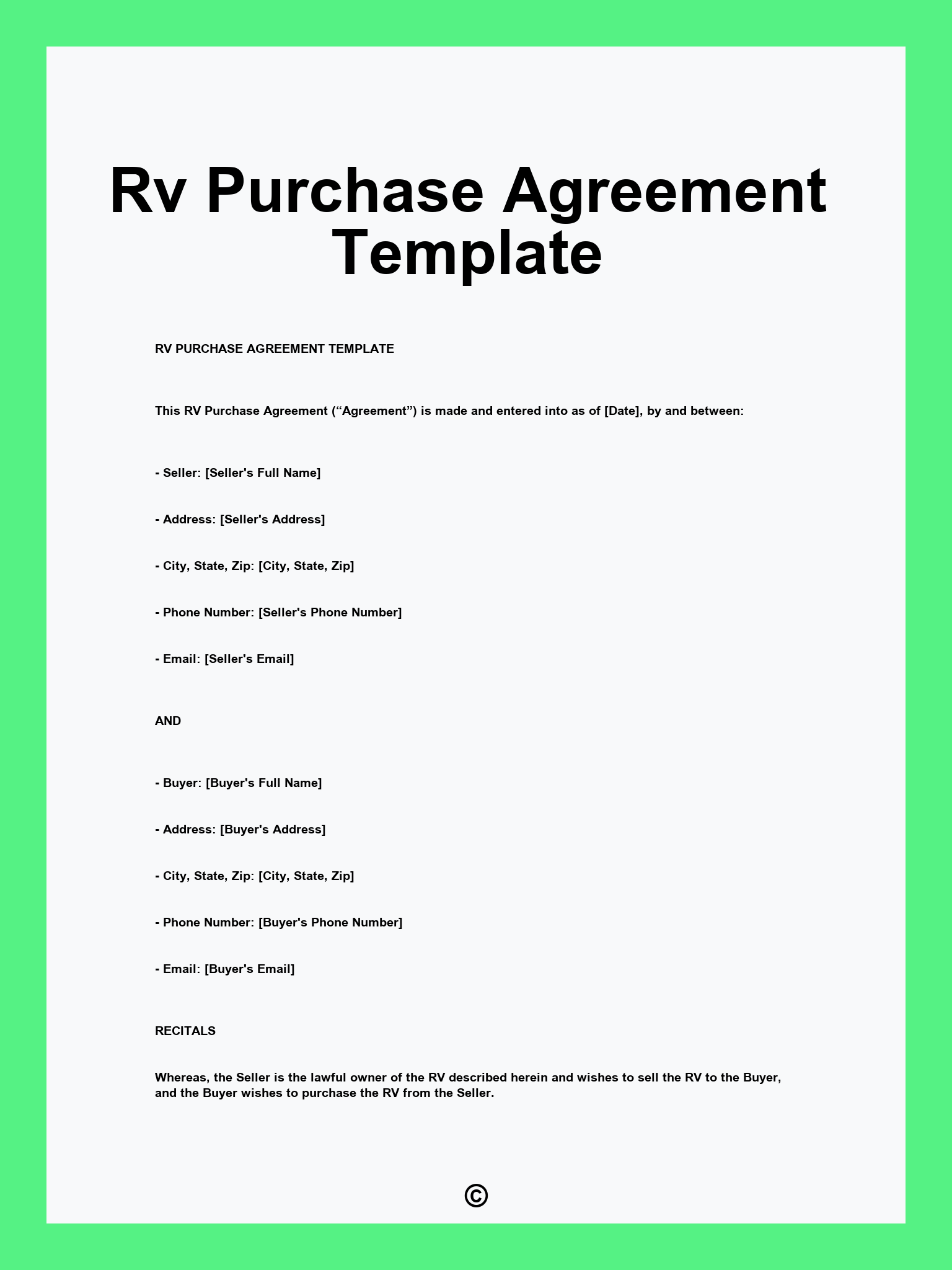 Rv Purchase Agreement Template