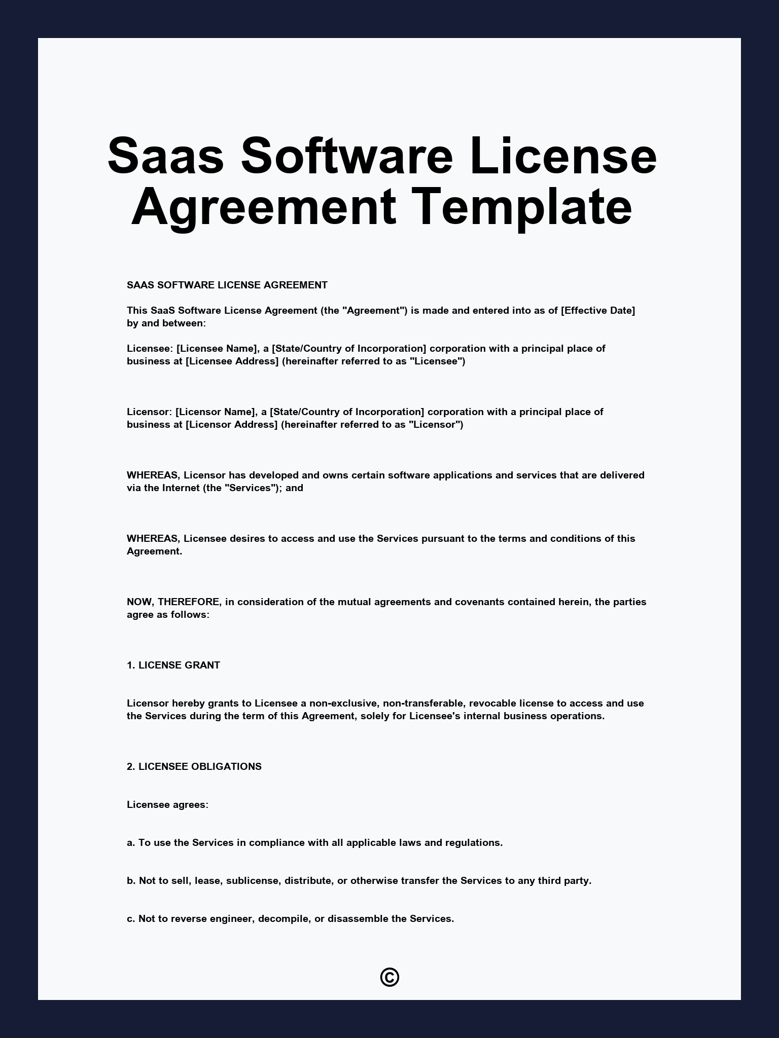 Saas Software License Agreement Template