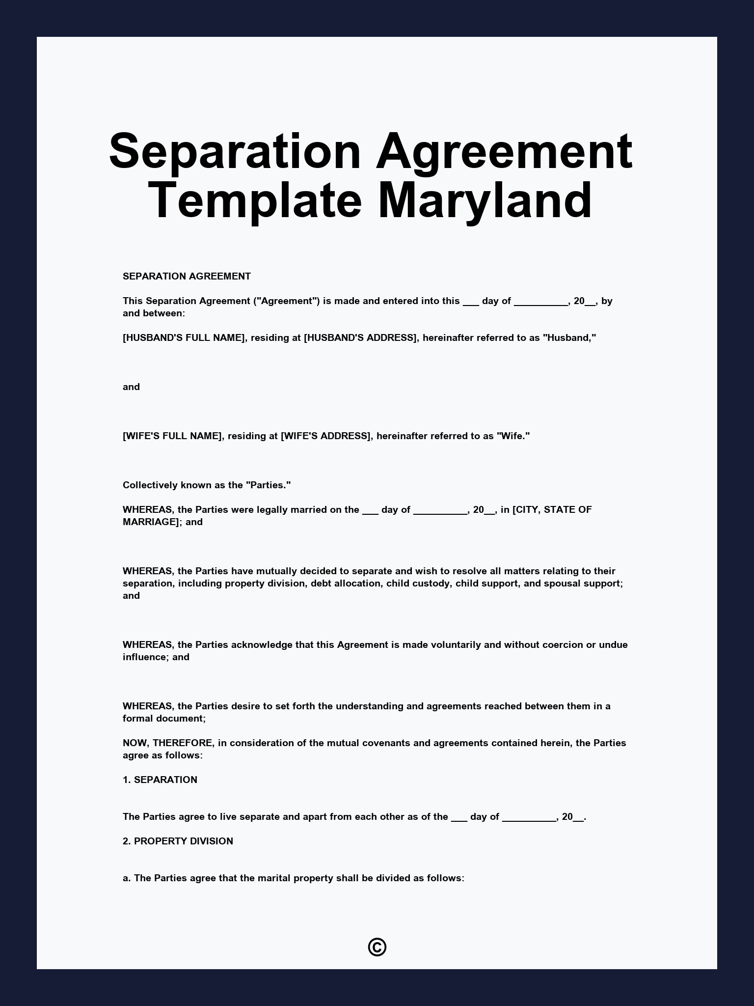 Separation Agreement Template Maryland