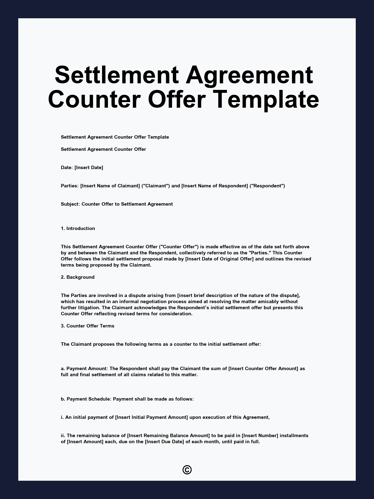 Settlement Agreement Counter Offer Template