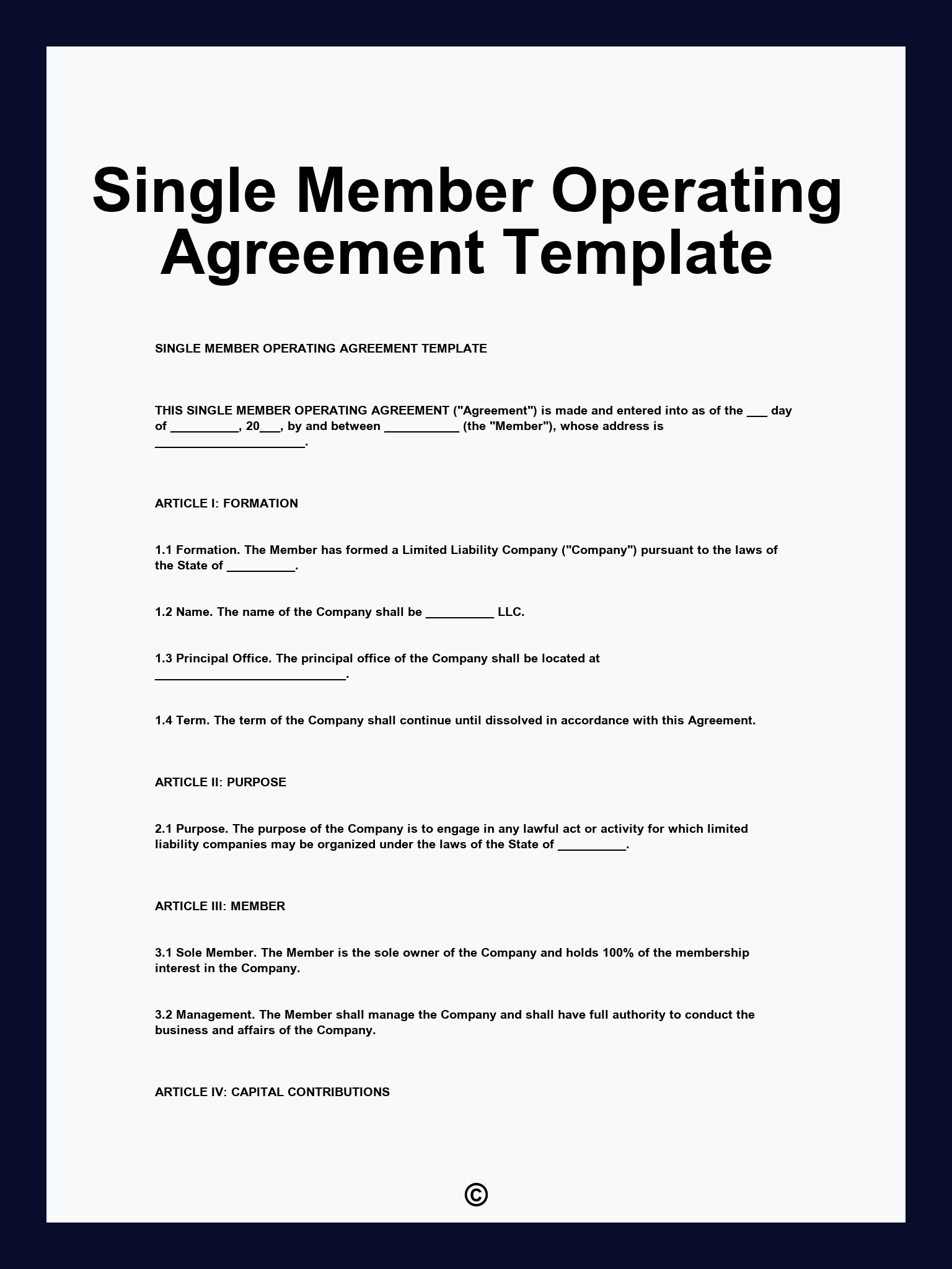 Single Member Operating Agreement Template