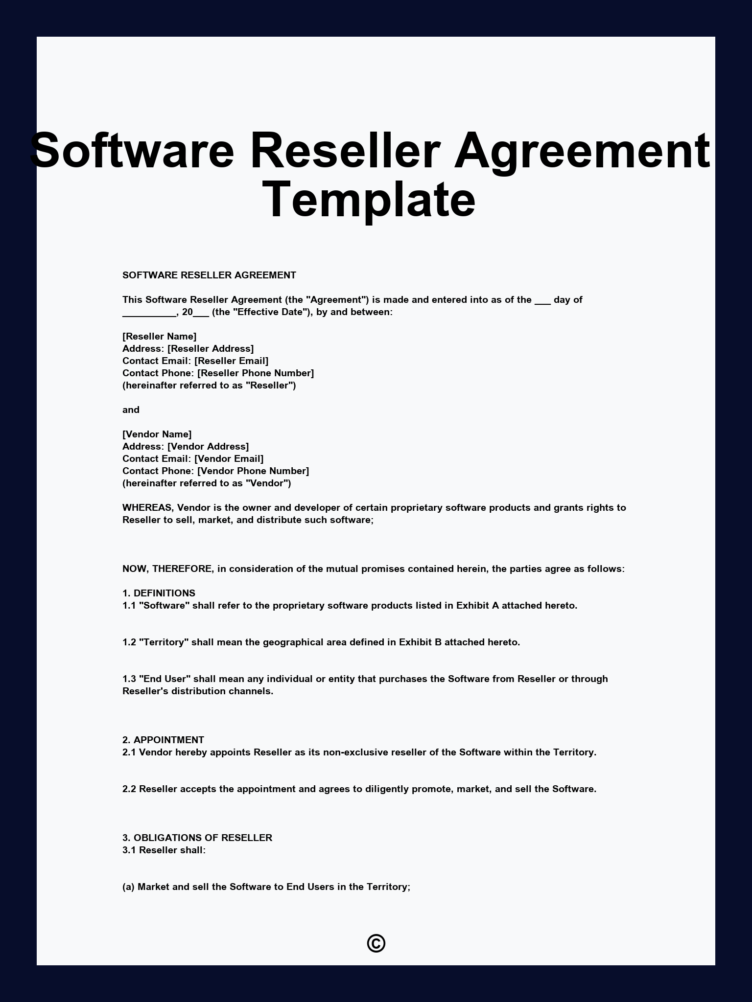 Software Reseller Agreement Template