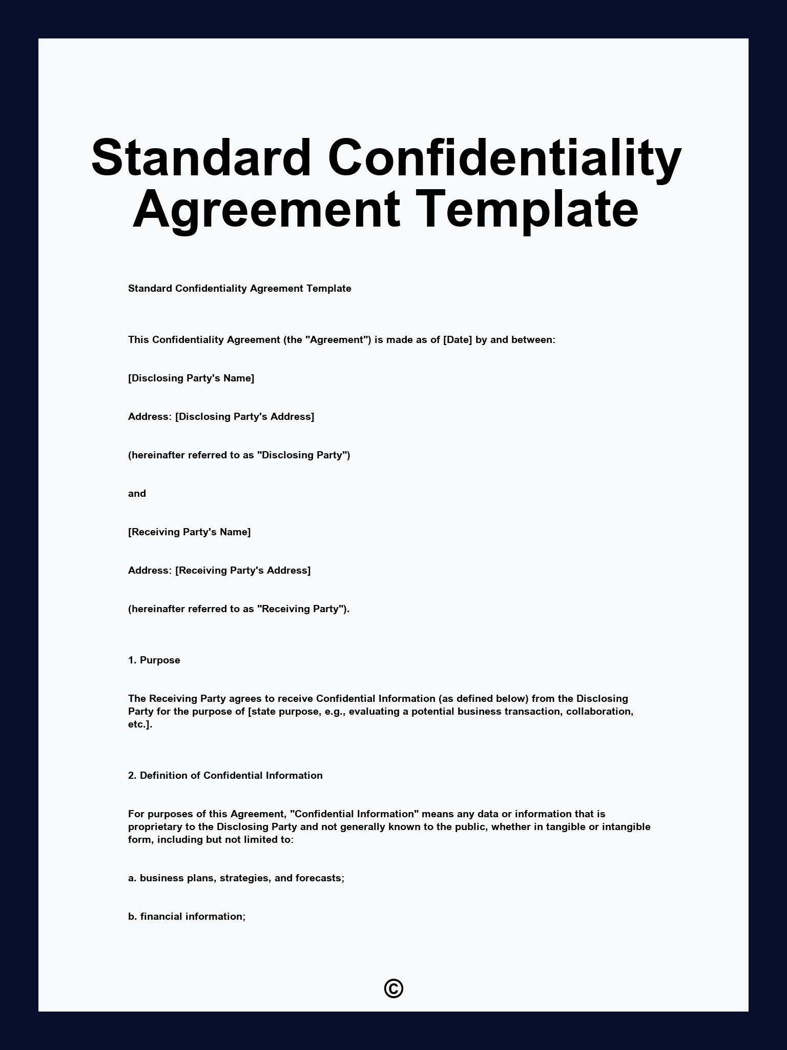 Standard Confidentiality Agreement Template