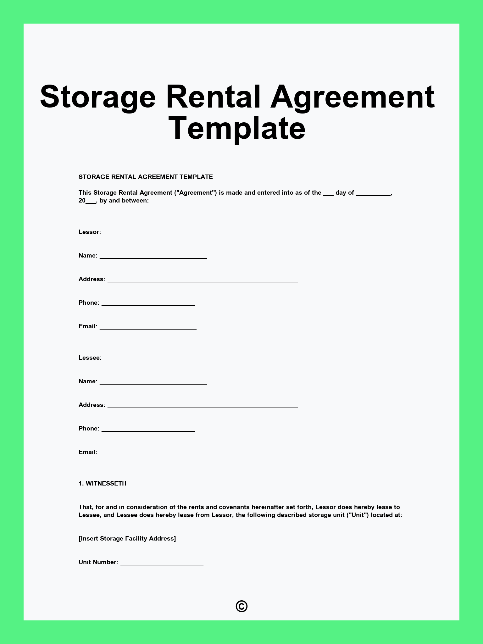 Storage Rental Agreement Template