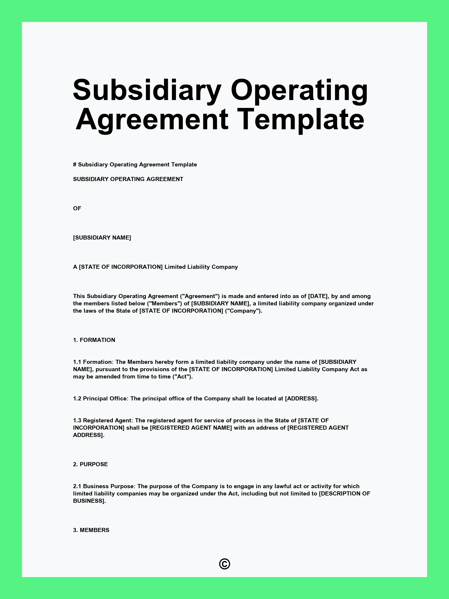 Subsidiary Operating Agreement Template