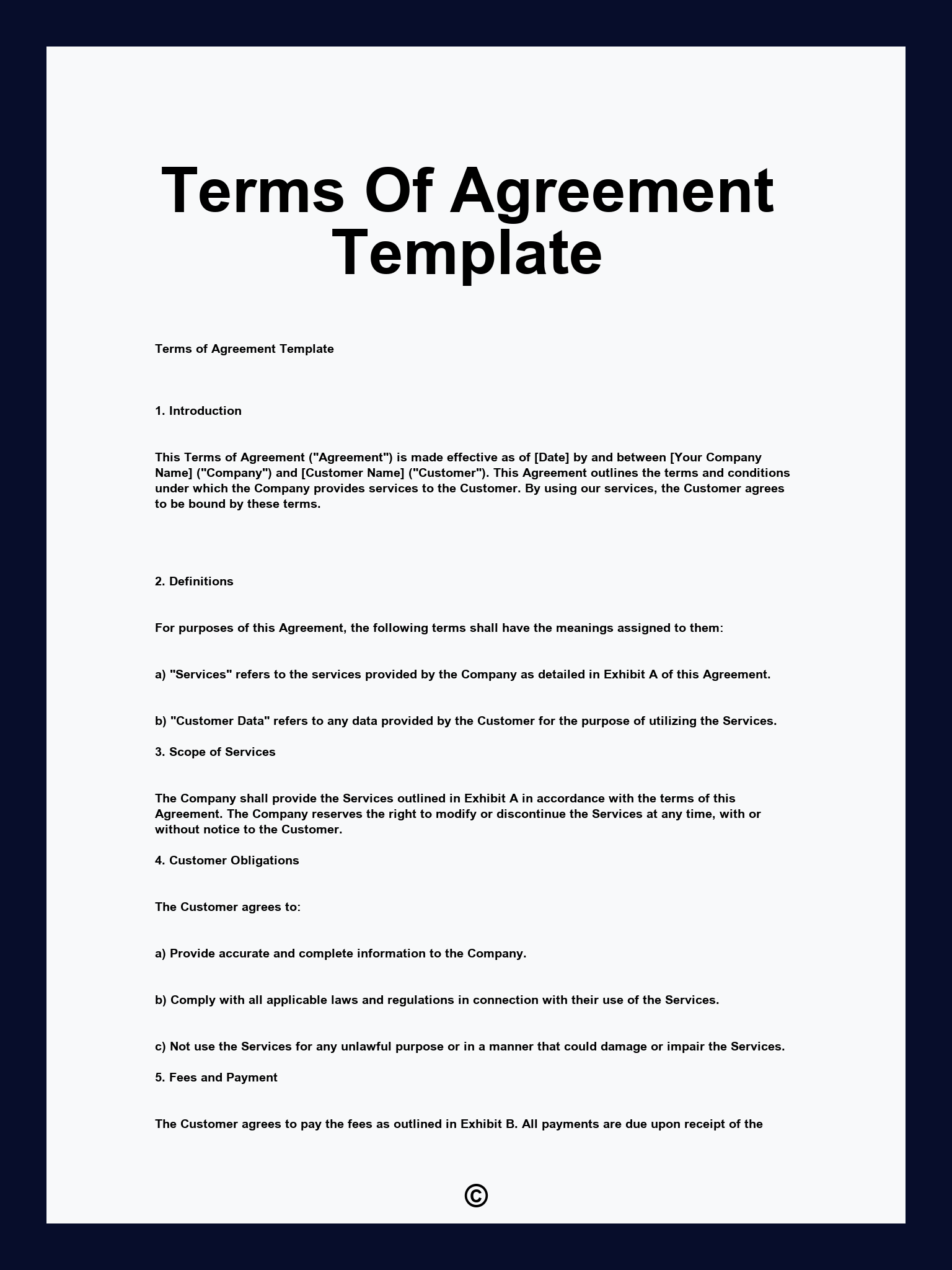 Terms Of Agreement Template