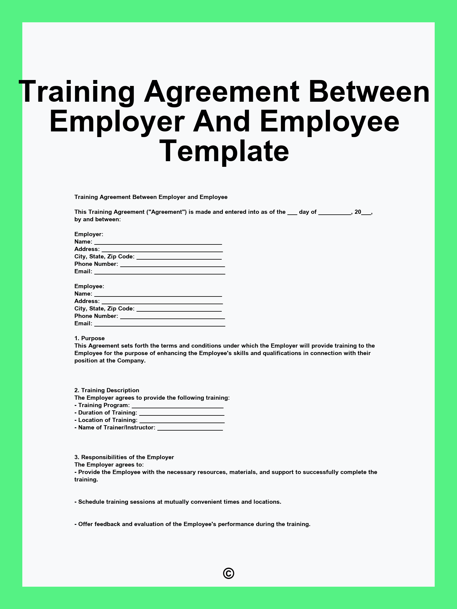 Training Agreement Between Employer And Employee Template
