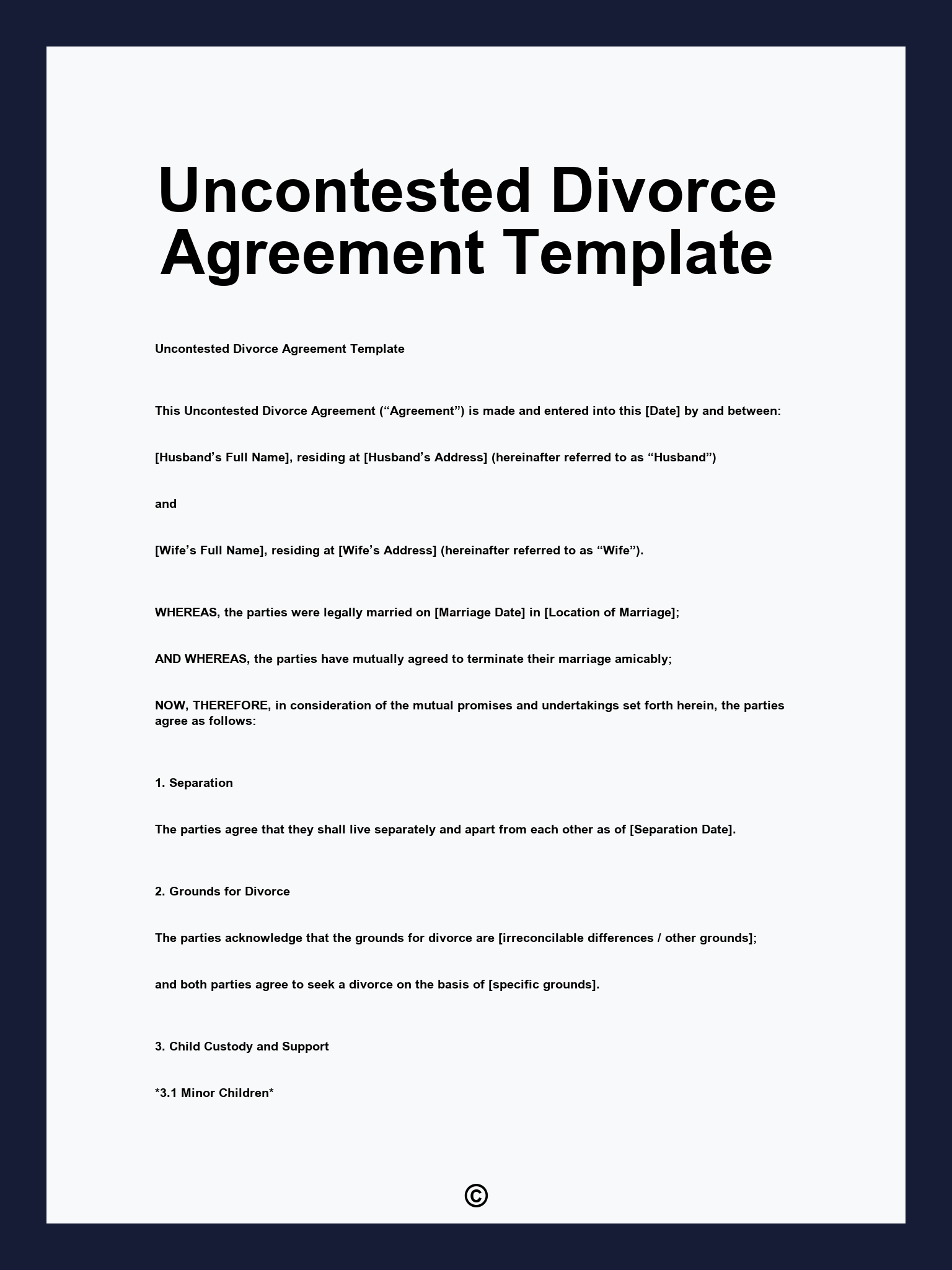 Uncontested Divorce Agreement Template
