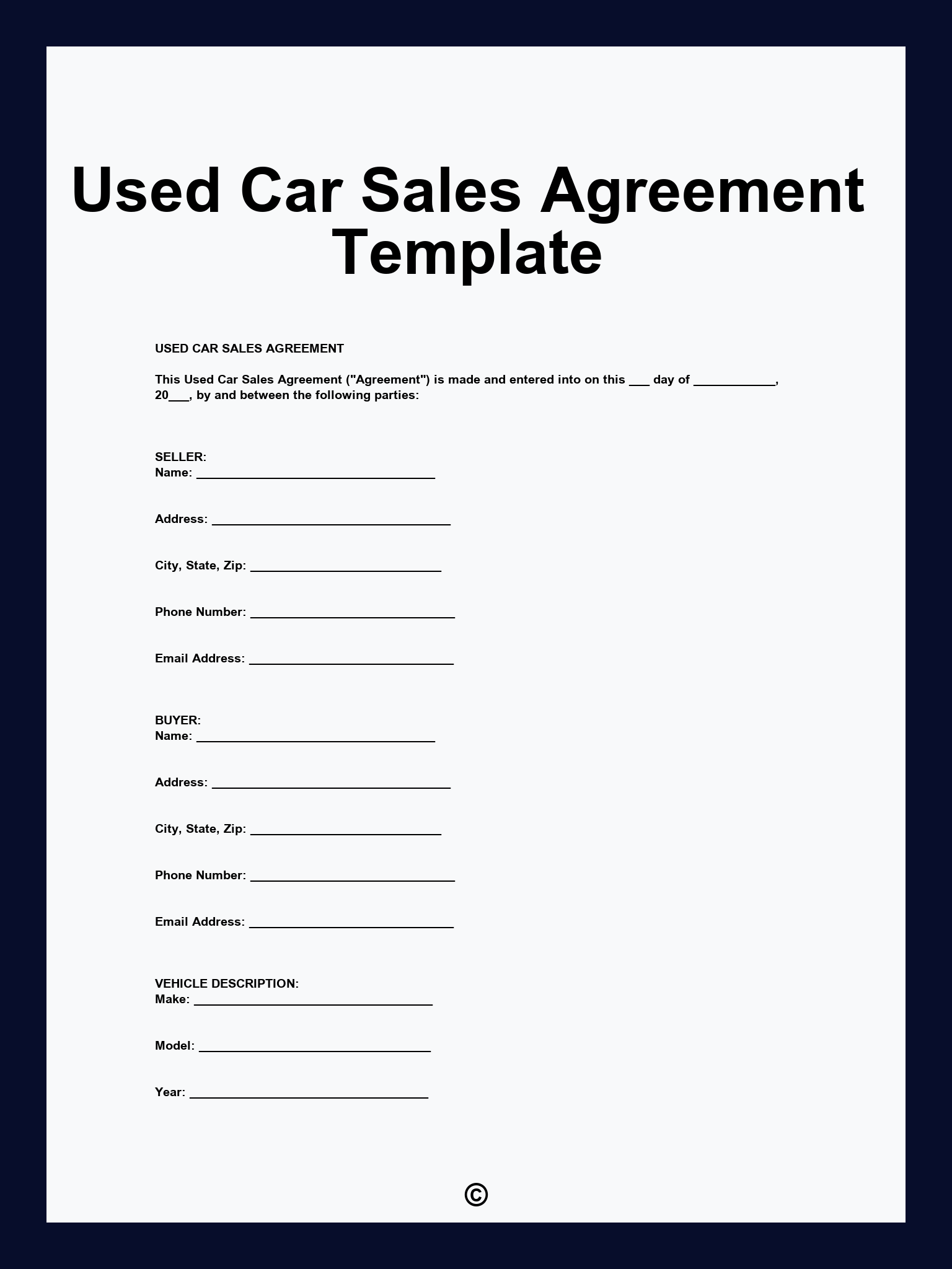 Used Car Sales Agreement Template
