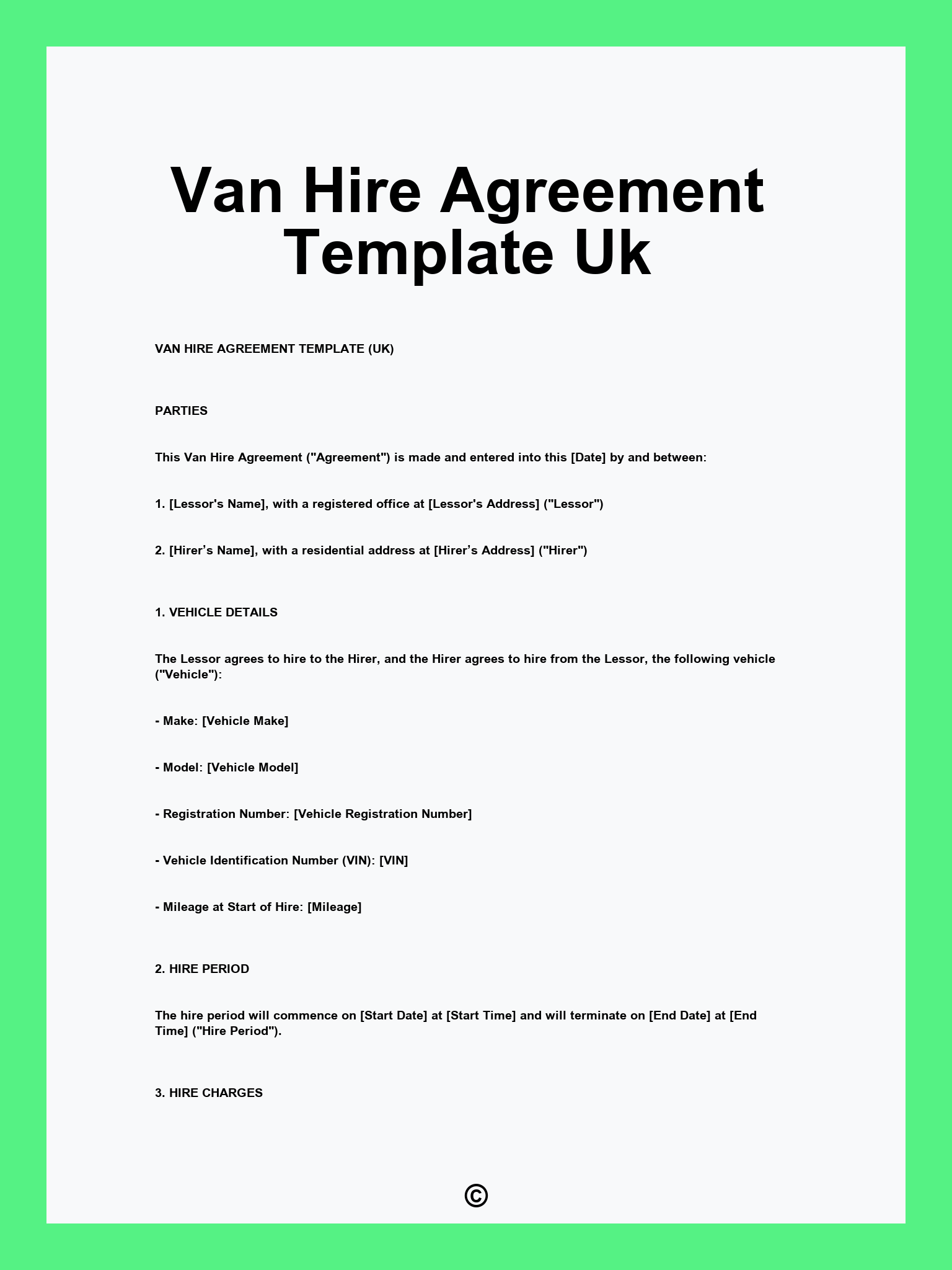 Van Hire Agreement Template Uk