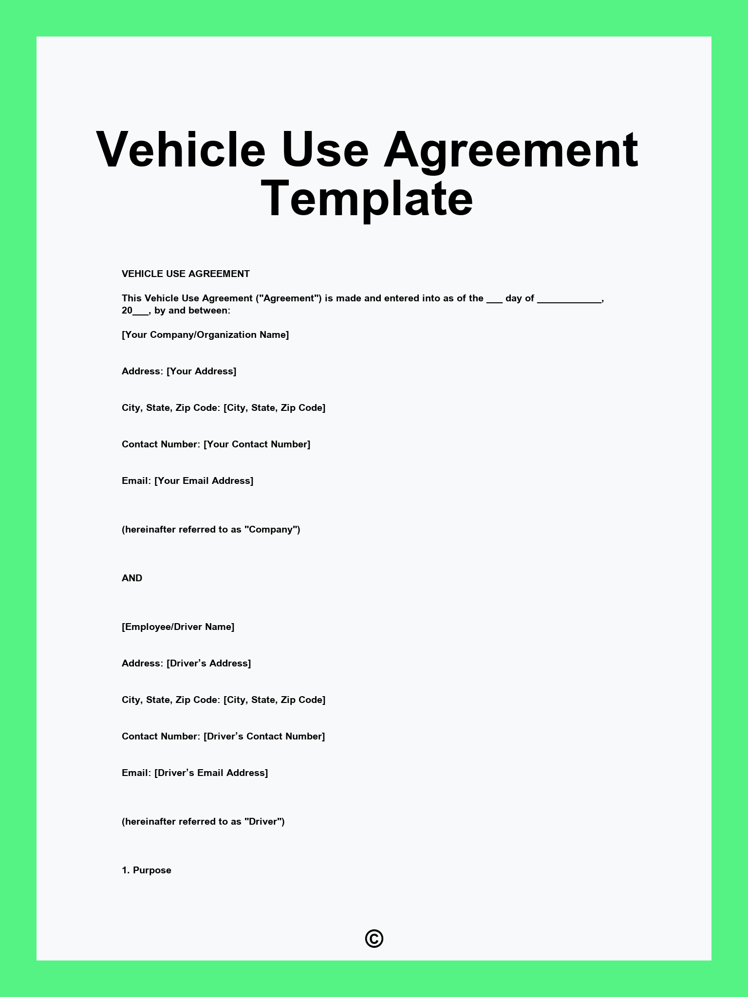 Vehicle Use Agreement Template