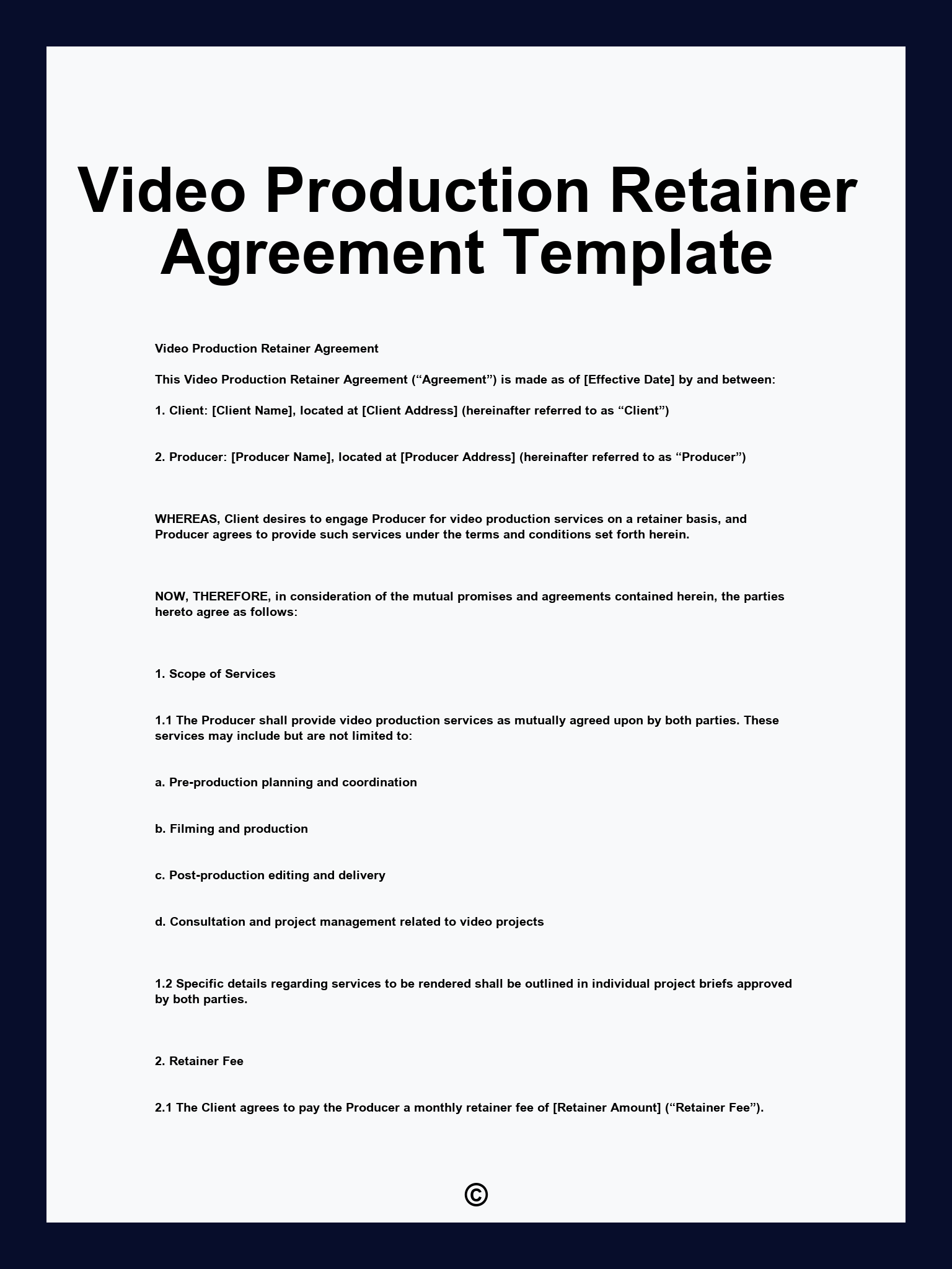 Video Production Retainer Agreement Template